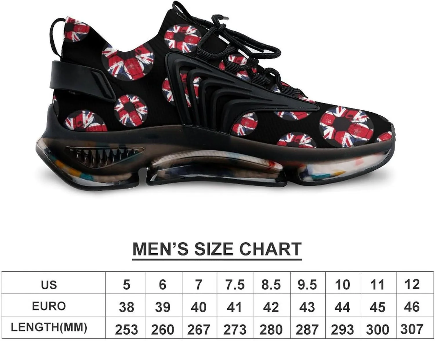 English Flag Soccer Football Men's Running Shoes Lightweight Walking Shoe Breathable Sneaker