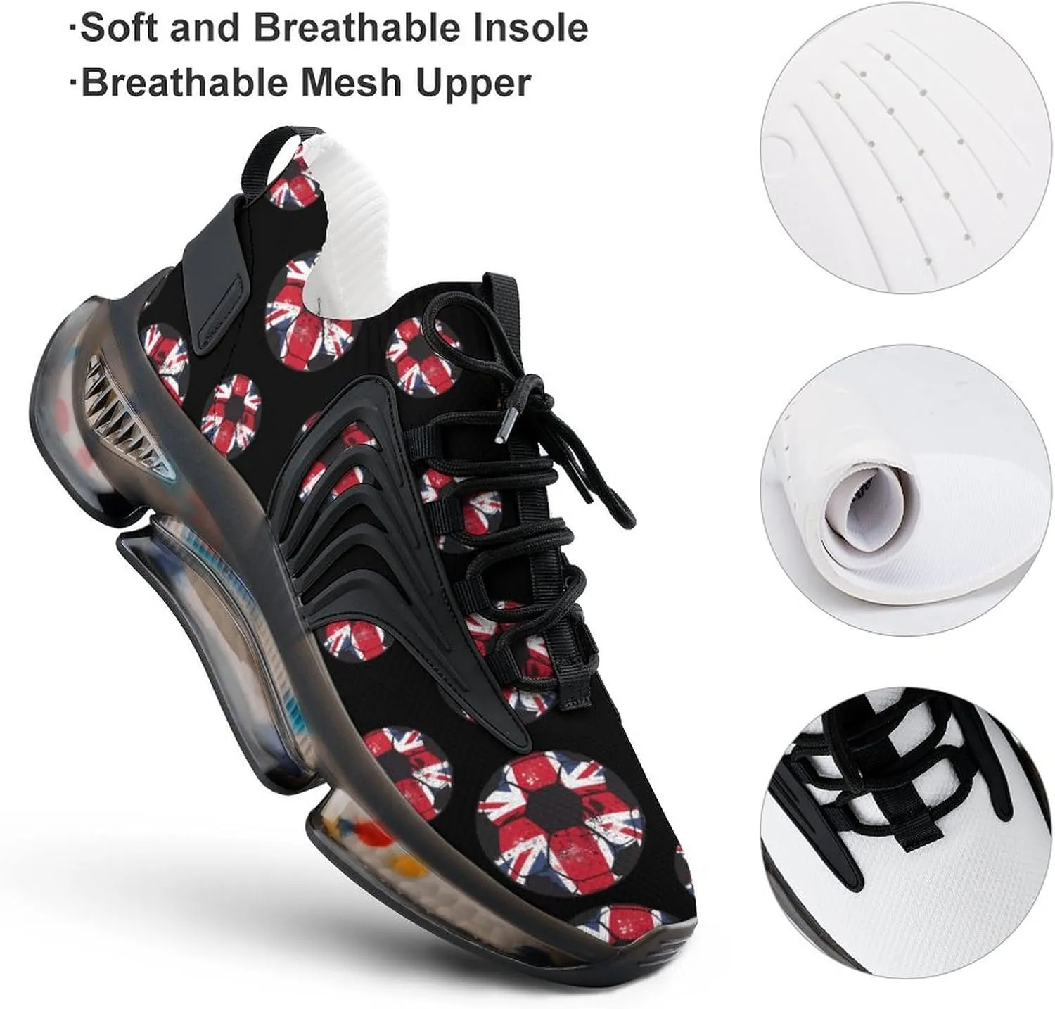 English Flag Soccer Football Men's Running Shoes Lightweight Walking Shoe Breathable Sneaker