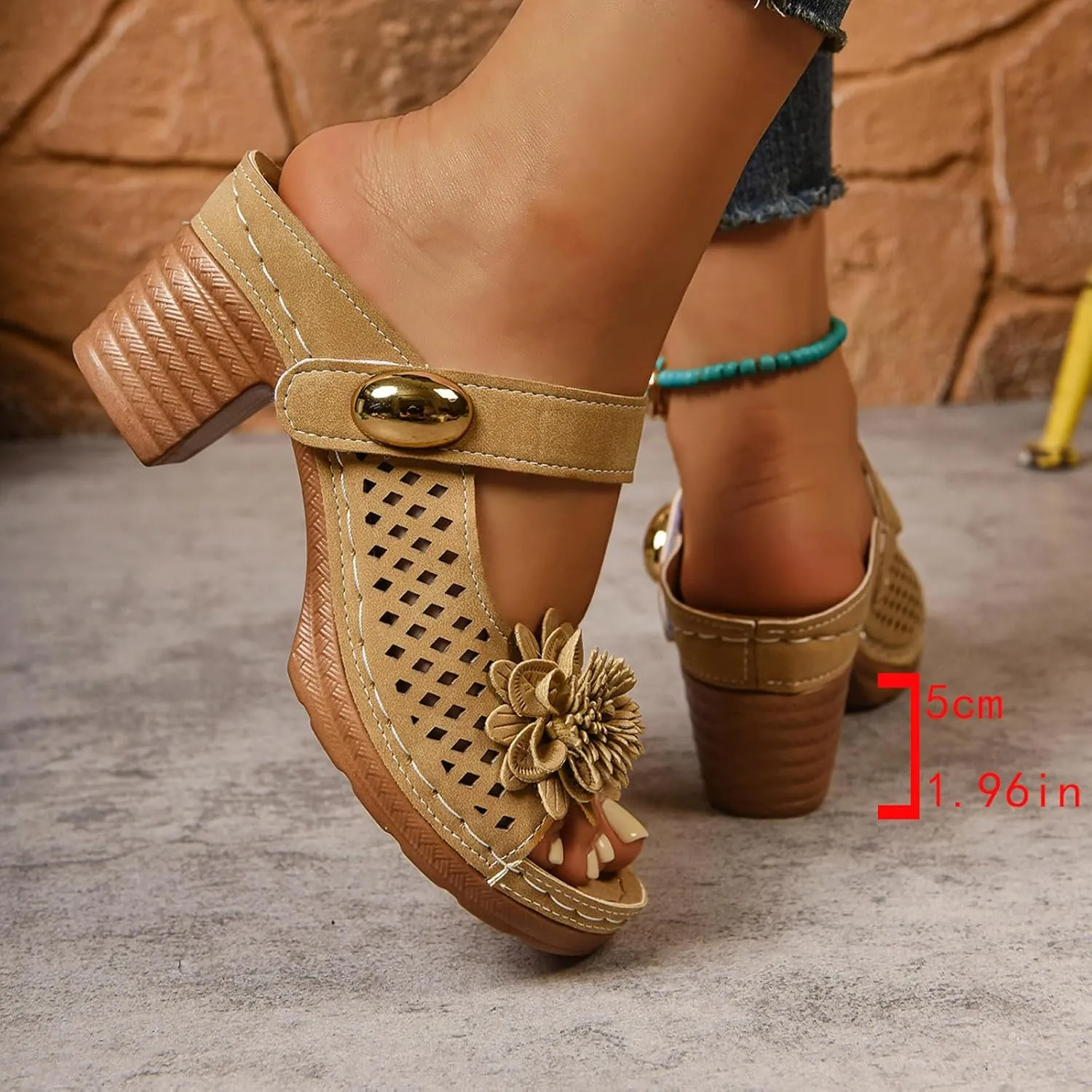 Fashionable Thick Heel Sandals For Women Thick Heel Fish Mouth One Word Flower Sandals Flip Flops Women