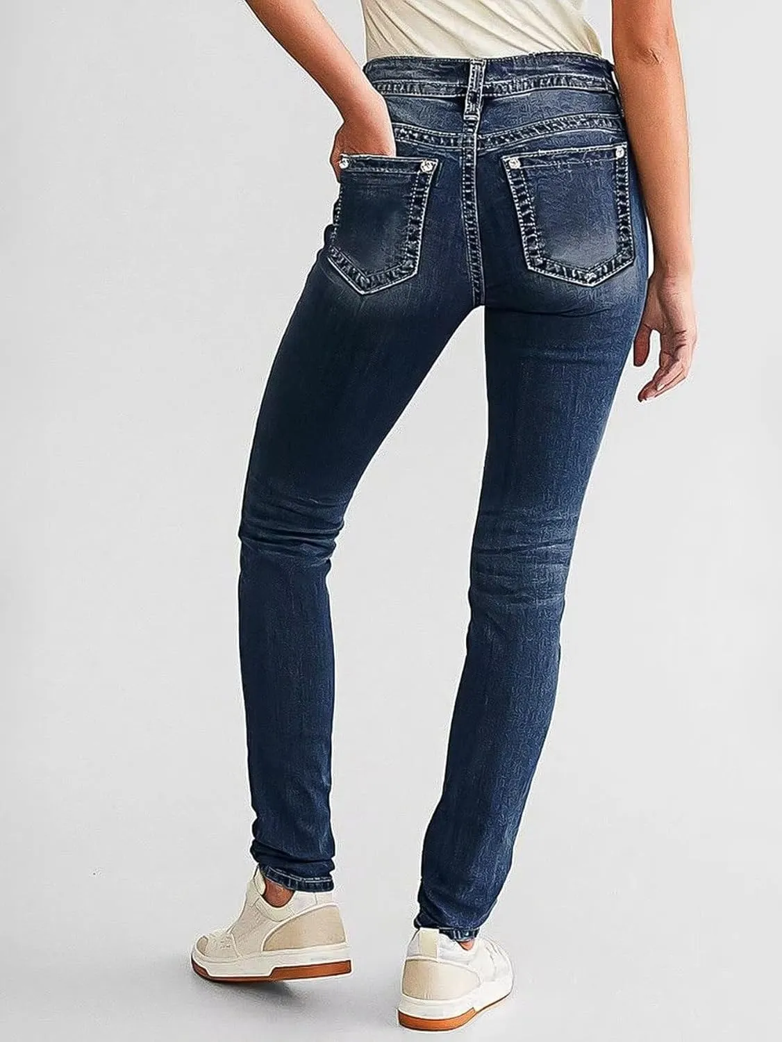 Flamingals Women's Butt Lifting Tummy Control Bootcut Jeans Skinny Leg Mid Rise Stretchy Denim Jeans