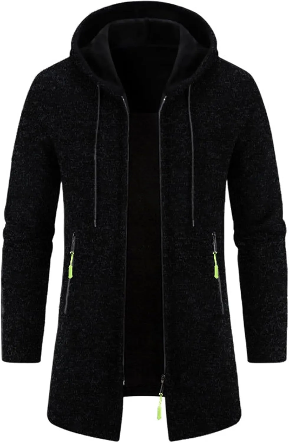 Fleece Hoodies for Men Knit Cardigan Long Jacket Long Sleeve Drawstring Overcoat Fashion Warm Coat with Zipper Pockets