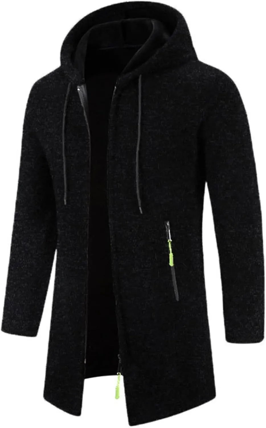 Fleece Hoodies for Men Knit Cardigan Long Jacket Long Sleeve Drawstring Overcoat Fashion Warm Coat with Zipper Pockets