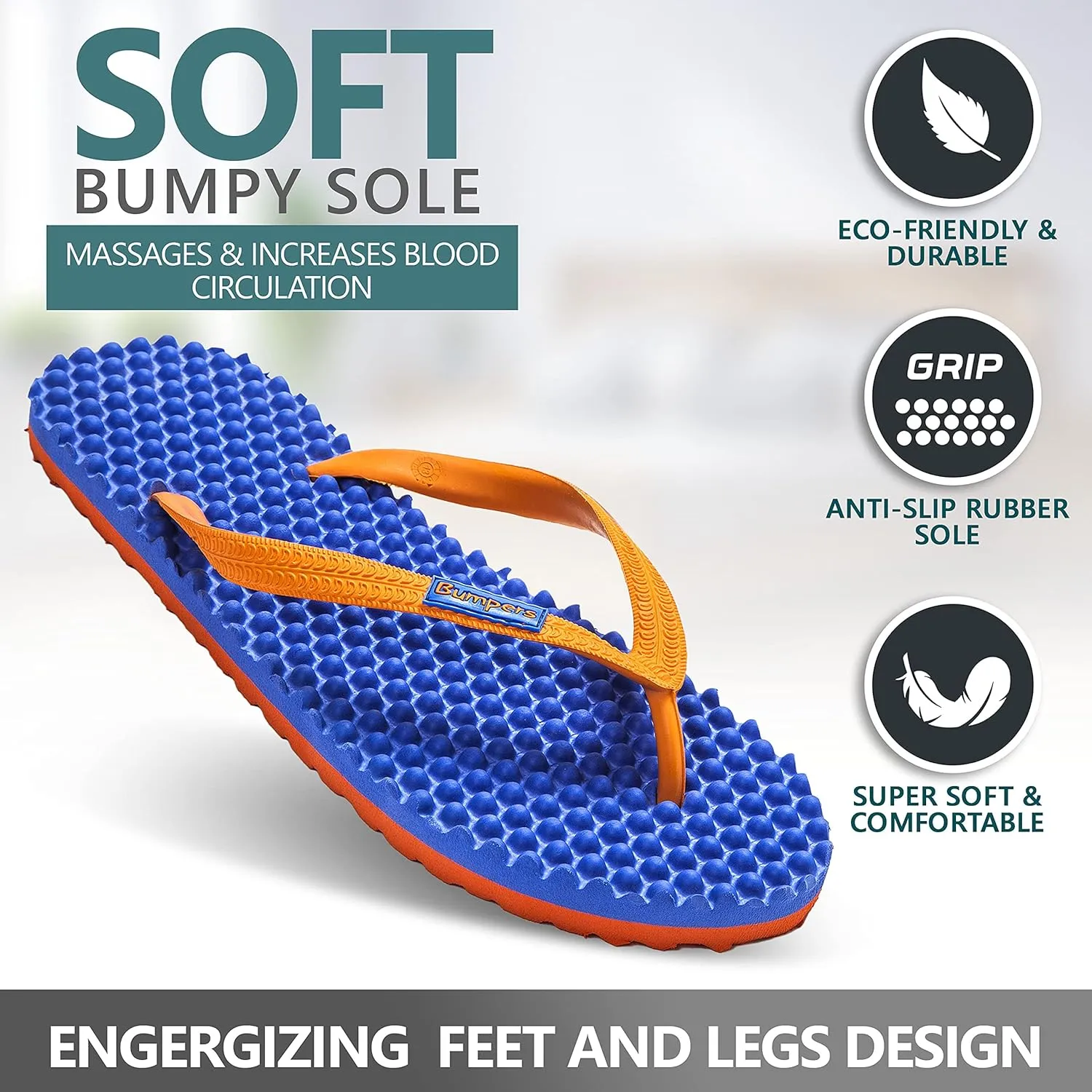 Flip Flops For Men - Beach & Shower Sandals For Mens, Comfortable Massage Acupressure Slippers, Indoor & Outdoor Footwear