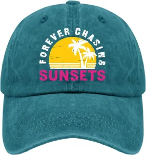 Forever Chasing Sunsets Hats Custom Baseball Cap Mens Hat Gifts for Mom Cycling Hats