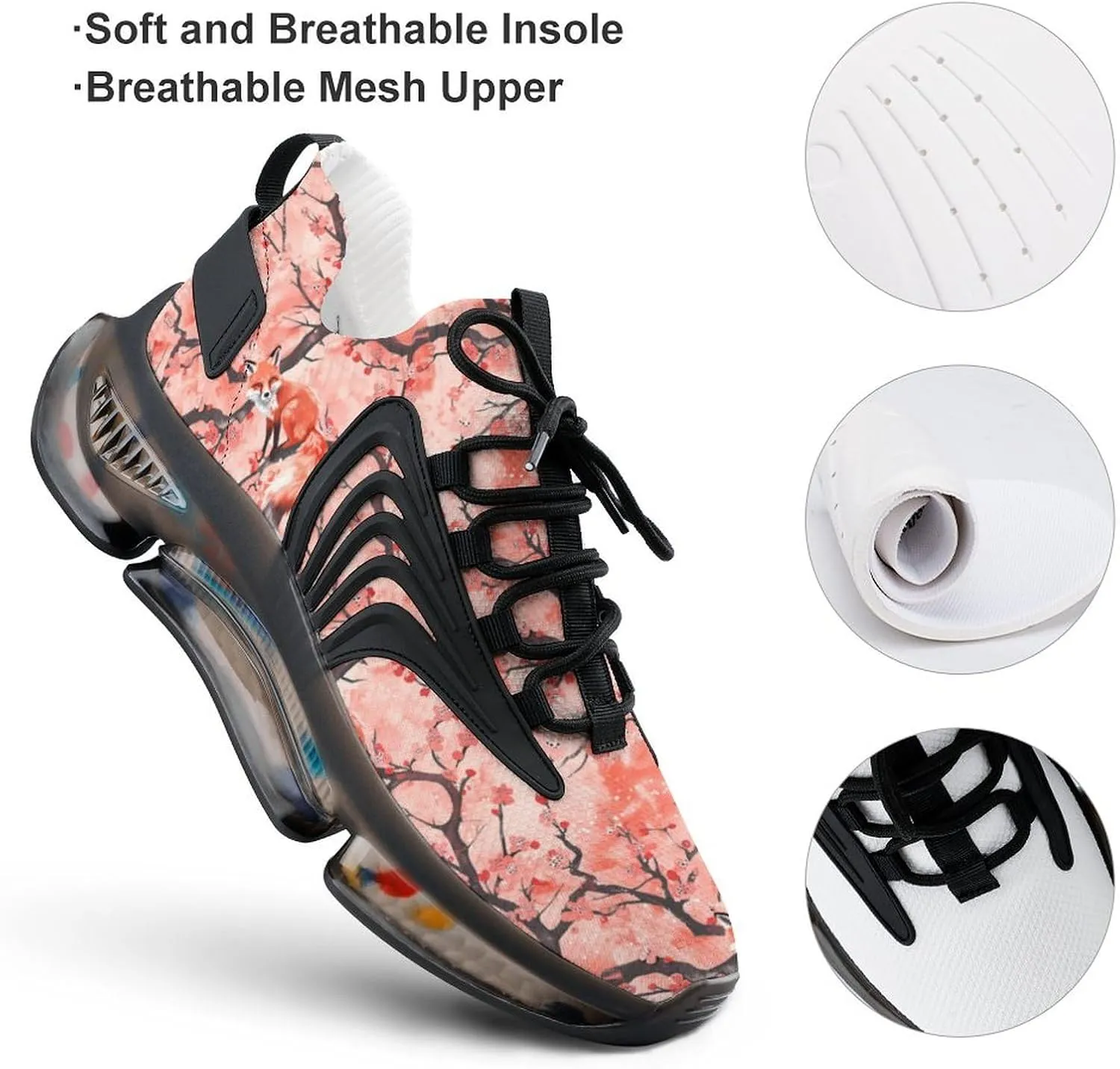 Fox Cherry Flowers Blossoming Men's Running Shoes Lightweight Walking Shoe Breathable Sneaker