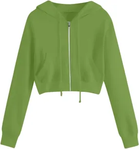 Full Zip Up Hoodie Women Lightweight Long Sleeve Crop Tops Womens Cute Cropped Hoodies Fall Sweatshirt