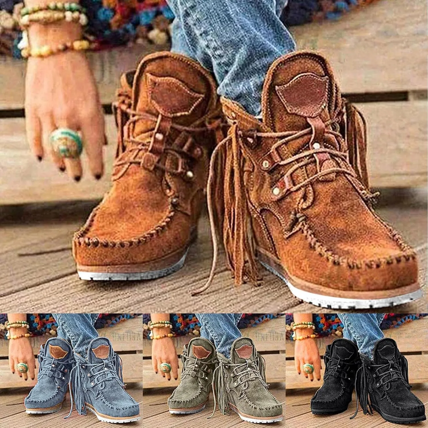 Gibobby Booties for Women Low Heel V-Cut Flat Ankle Boots Comfort Combat Boots Fall Winter Boots Shoes