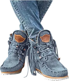 Gibobby Booties for Women Low Heel V-Cut Flat Ankle Boots Comfort Combat Boots Fall Winter Boots Shoes