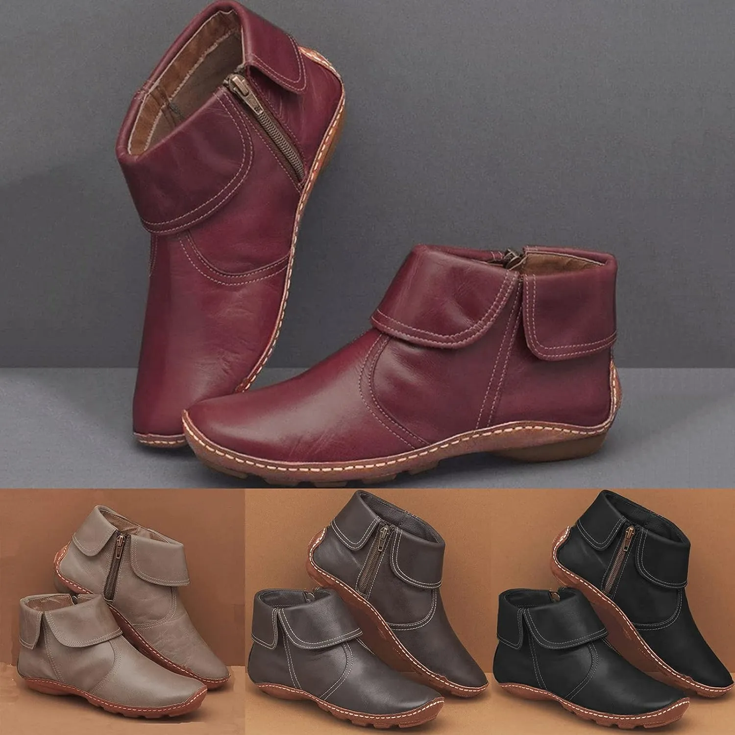 Gibobby Booties for Women Low Heel,Arch Support Boots Casual Flat Platform Short Ankle Booties Everyday Boots for Ladies