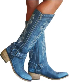 Gibobby Boots for Women Square Toe Women Knee High Platform Boots Retro Ankle Boots Winter Short Boots