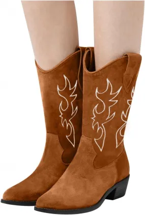 Gibobby Boots for Women Western Cowgirl Boots with Chunky Heel Ladies Snip Toe Mid-Calf Boots