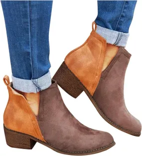 Gibobby Boots for Women Womens Ankle Boots Pointed Toe Faux Stacked Chunky Heels Leopard Side Zipper Booties