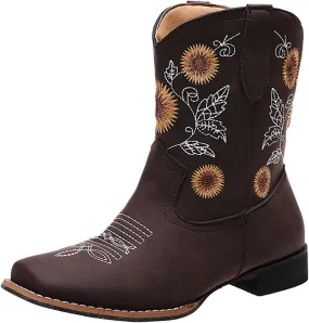 Gibobby Cowgirl Boots Women Women High Heel Platform Boots Retro Ankle Boots Squared Toe Breathable Zip Up Boots 52