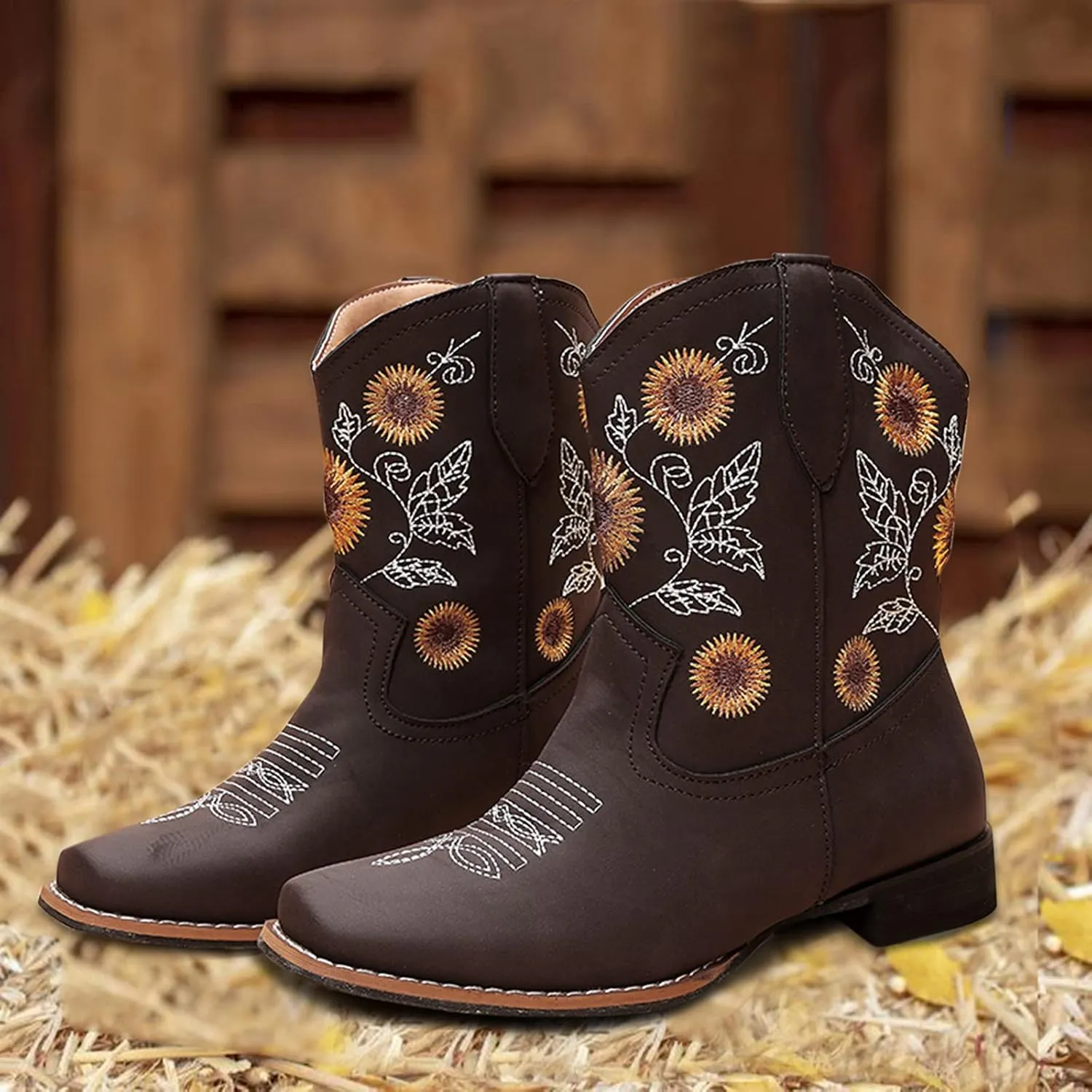 Gibobby Cowgirl Boots Women Women High Heel Platform Boots Retro Ankle Boots Squared Toe Breathable Zip Up Boots 52