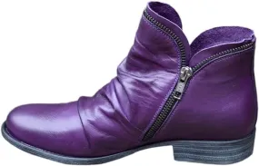 Gibobby Women Boots Low Heel Booties Pointed Toe Stacked Mid Heel Ankle Boots V Cut Back Zipper Booties