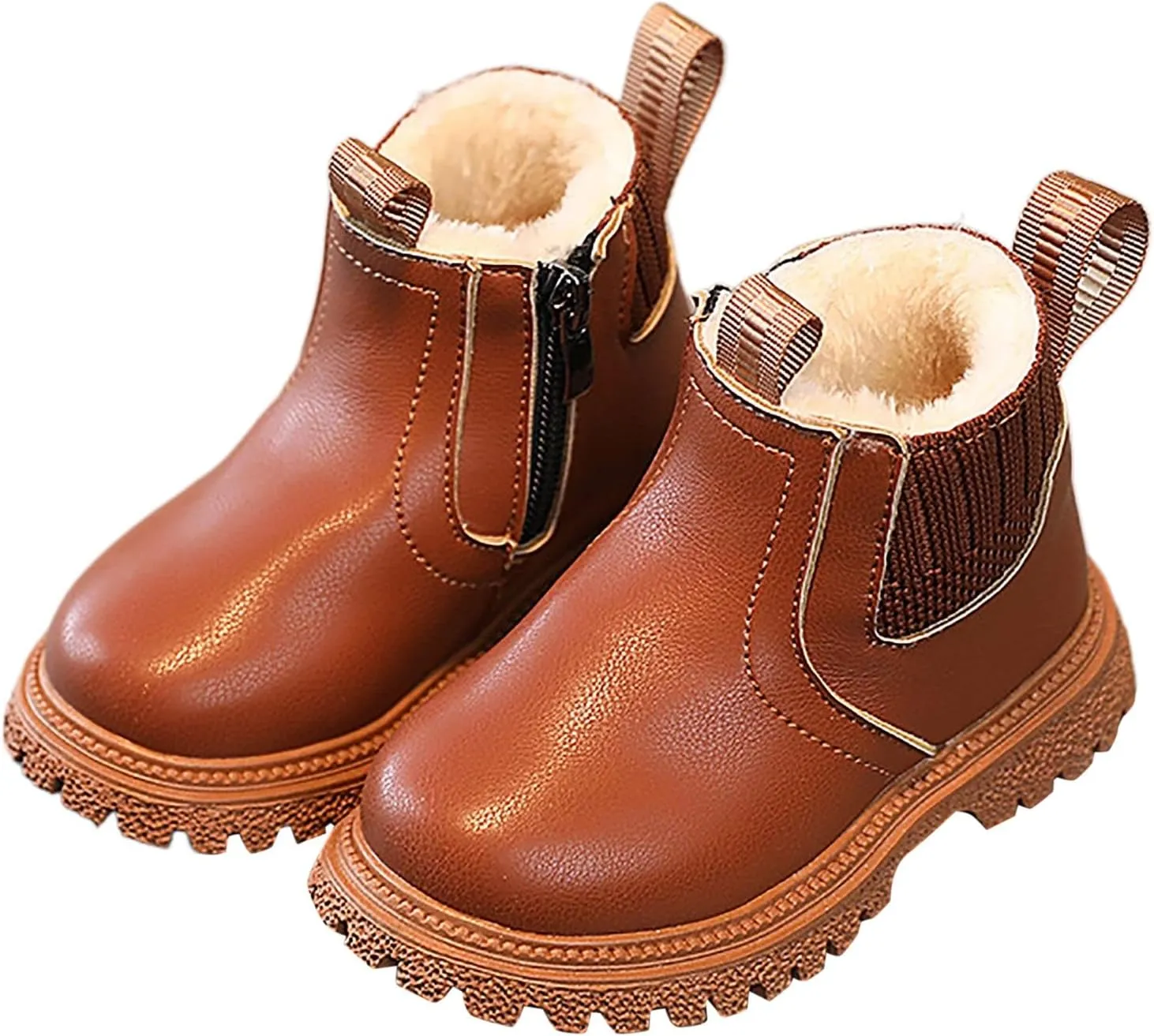 Girls Boots Kids Boys Winter Faux Fur Zipper Warm Fuzzy Go Kid's Cozy Walking Ankle Boots