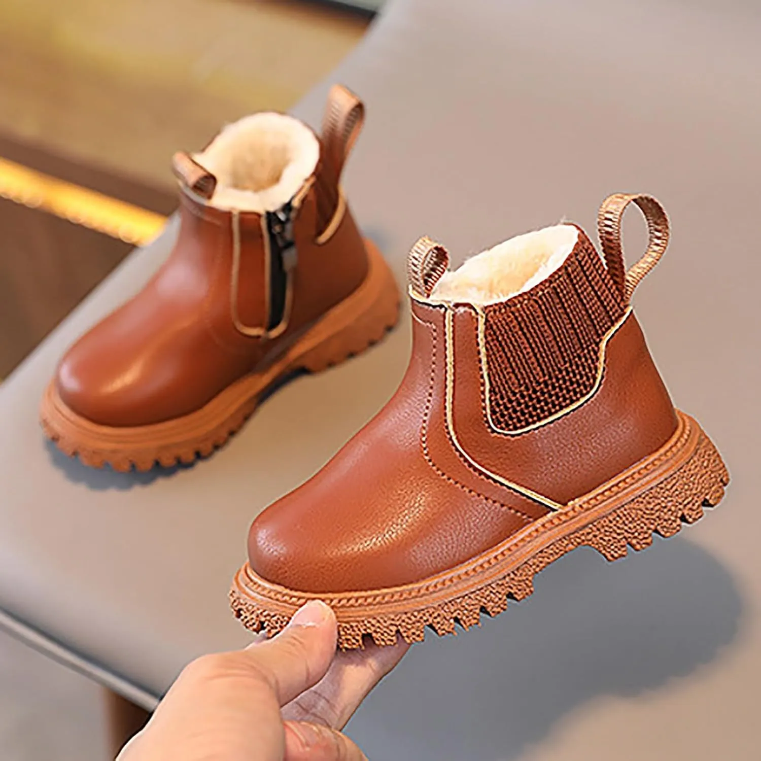 Girls Boots Kids Boys Winter Faux Fur Zipper Warm Fuzzy Go Kid's Cozy Walking Ankle Boots