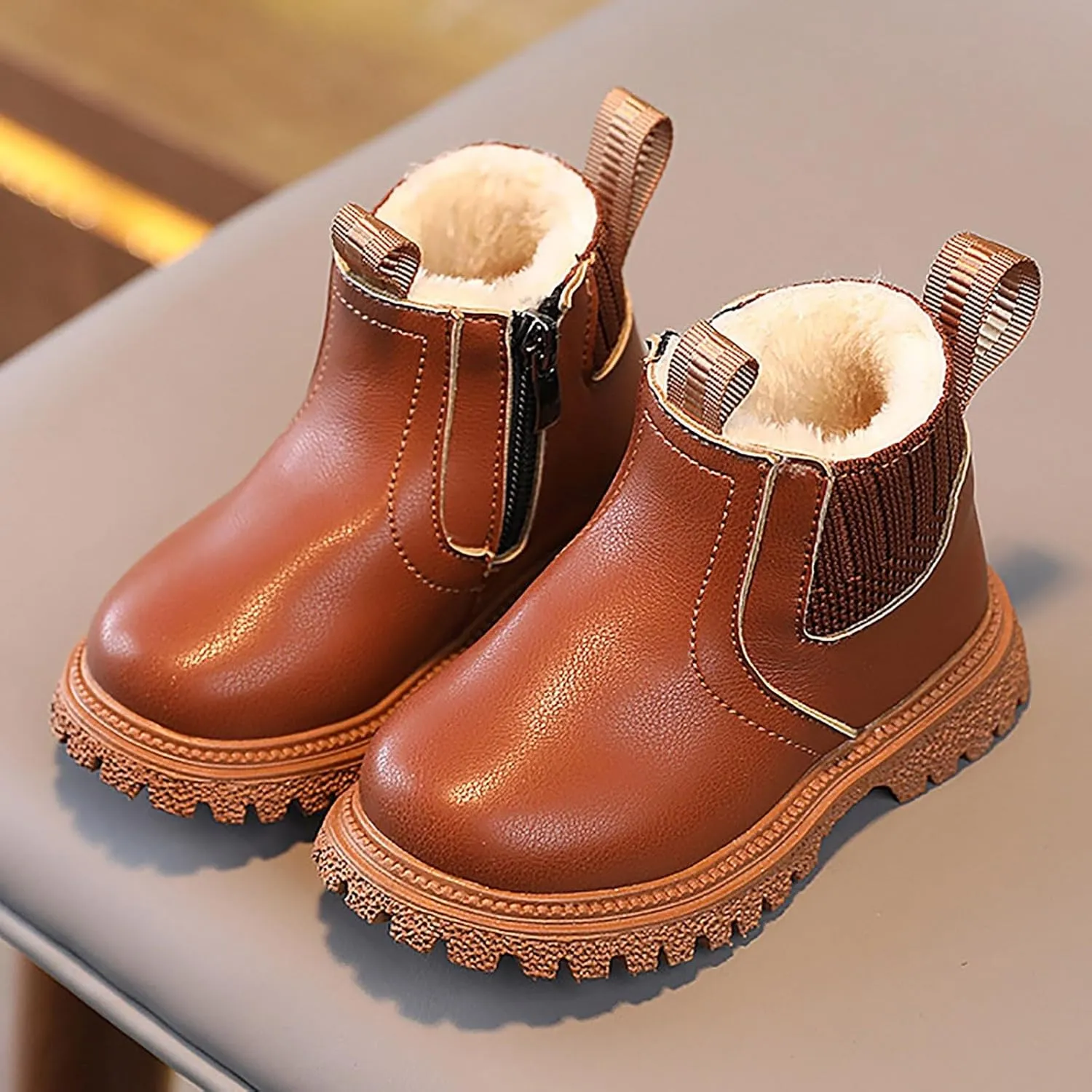 Girls Boots Kids Boys Winter Faux Fur Zipper Warm Fuzzy Go Kid's Cozy Walking Ankle Boots