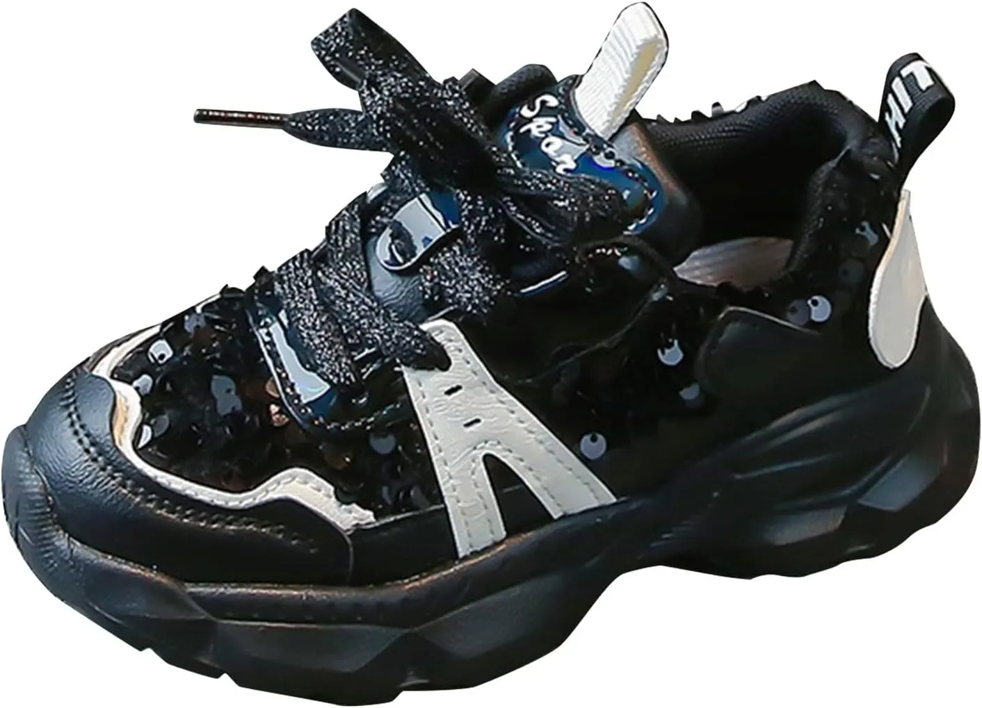 Girls Lightweight Sneakers Kids Lace-up Sequins Tennis Running Shoes, Breathable Gym Athletic Shoes for Toddler