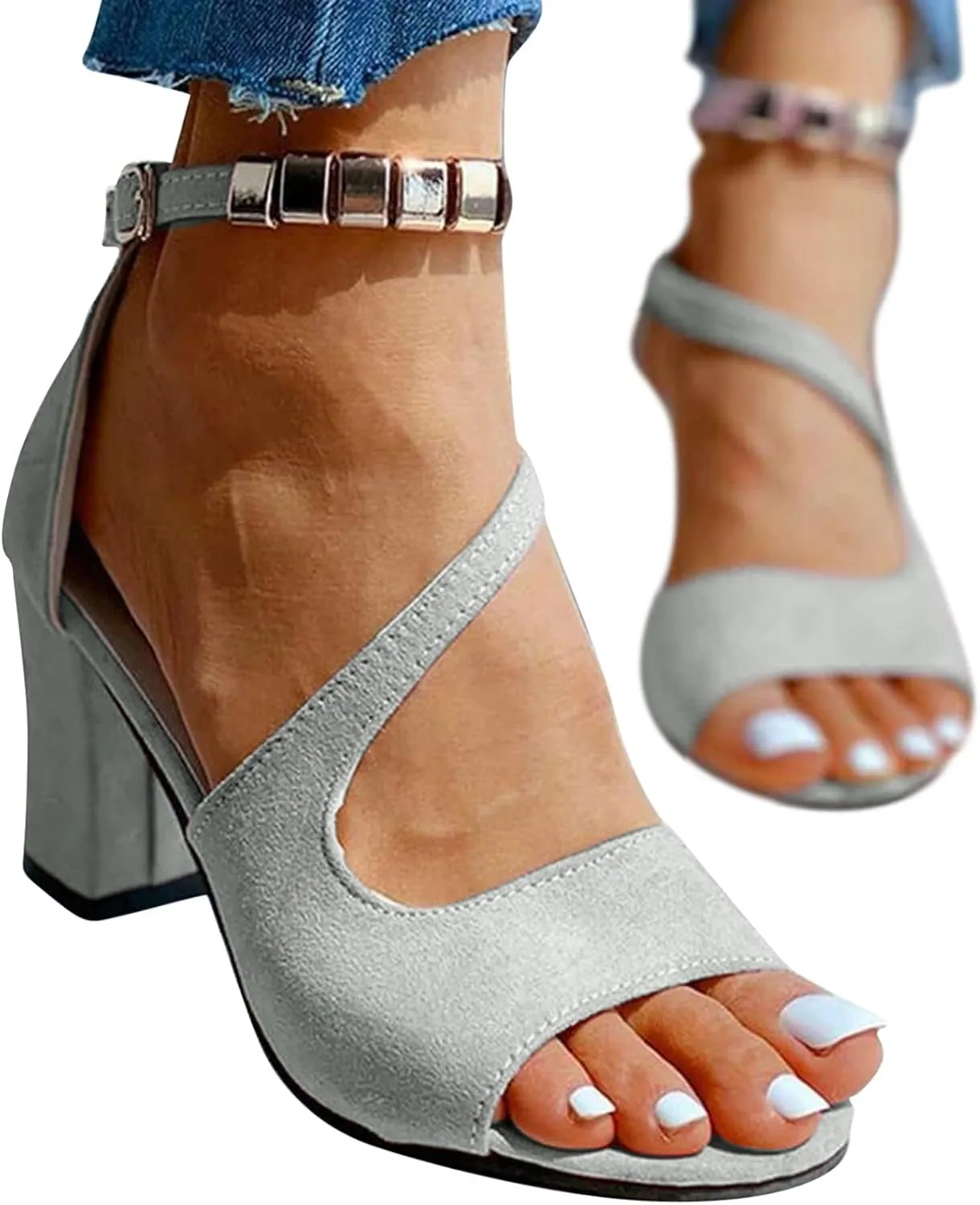 Gold Summer Sandals Women's Sandals Leather Fashion High-Heeled With Glittering Lime for Summer Stuff