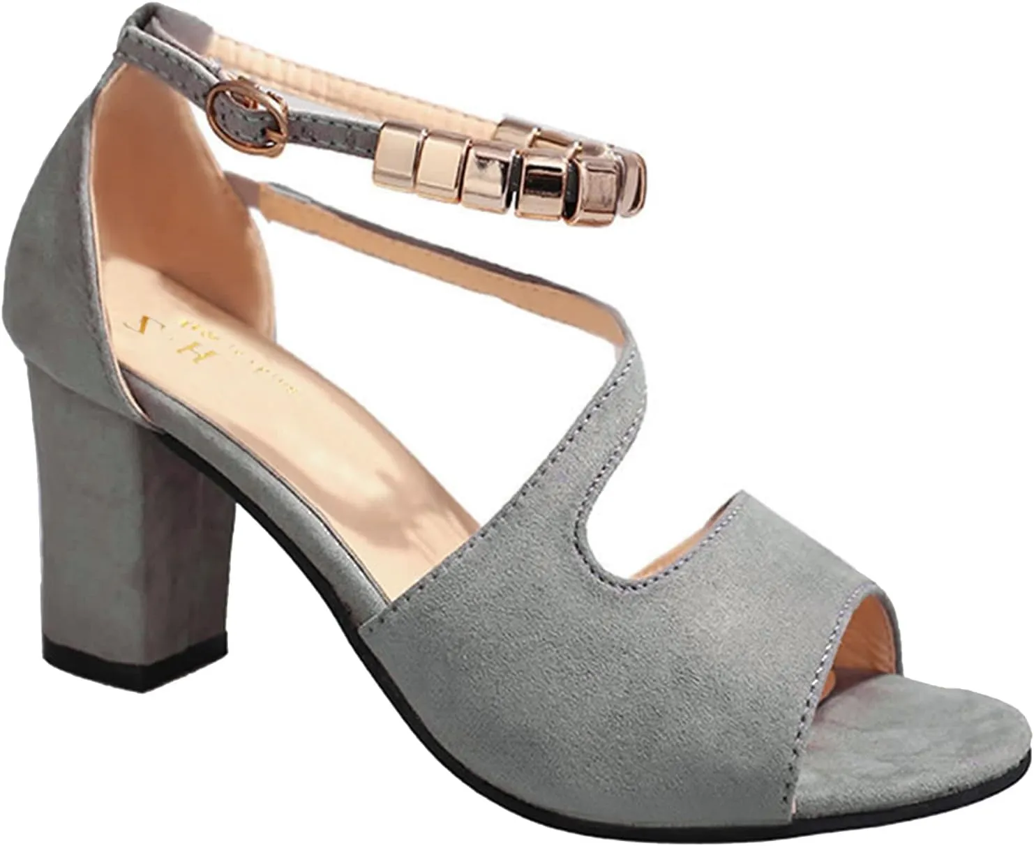 Gold Summer Sandals Women's Sandals Leather Fashion High-Heeled With Glittering Lime for Summer Stuff