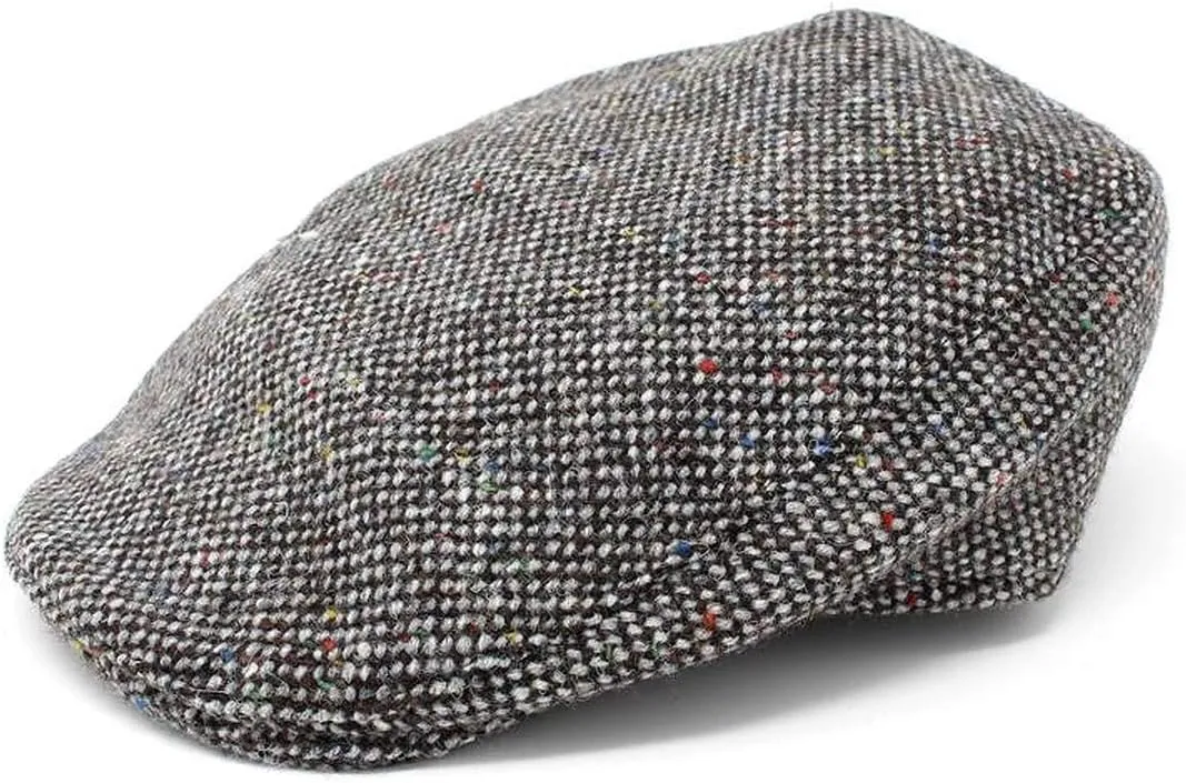 Hanna Hats Traditional Tweed Wool Donegal Touring Cap. Unisex Ivy Hat. Sewn Peak and Taffeta Lining. 100% Made in Ireland.
