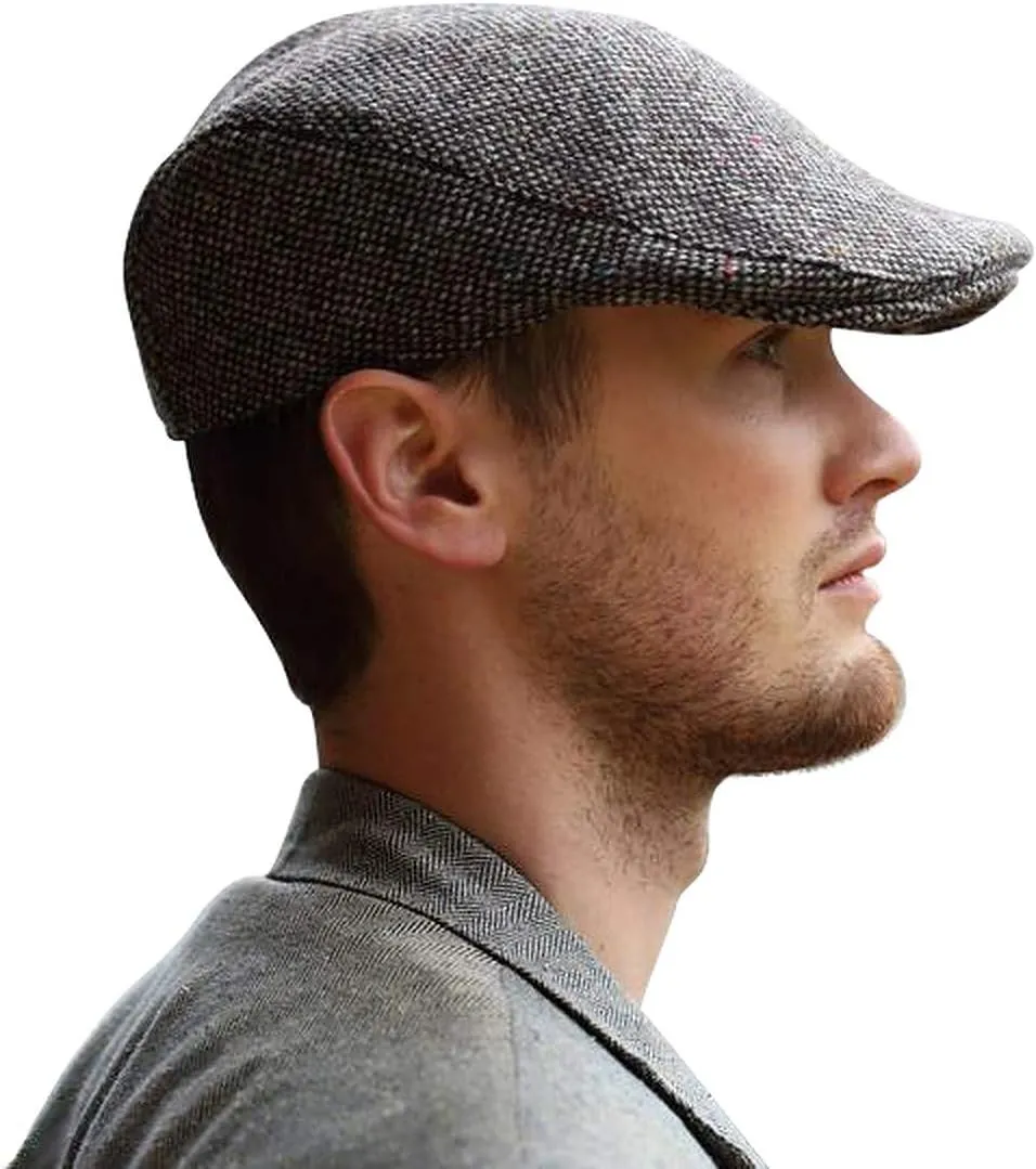 Hanna Hats Traditional Tweed Wool Donegal Touring Cap. Unisex Ivy Hat. Sewn Peak and Taffeta Lining. 100% Made in Ireland.