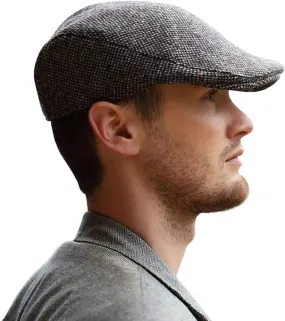 Hanna Hats Traditional Tweed Wool Donegal Touring Cap. Unisex Ivy Hat. Sewn Peak and Taffeta Lining. 100% Made in Ireland.