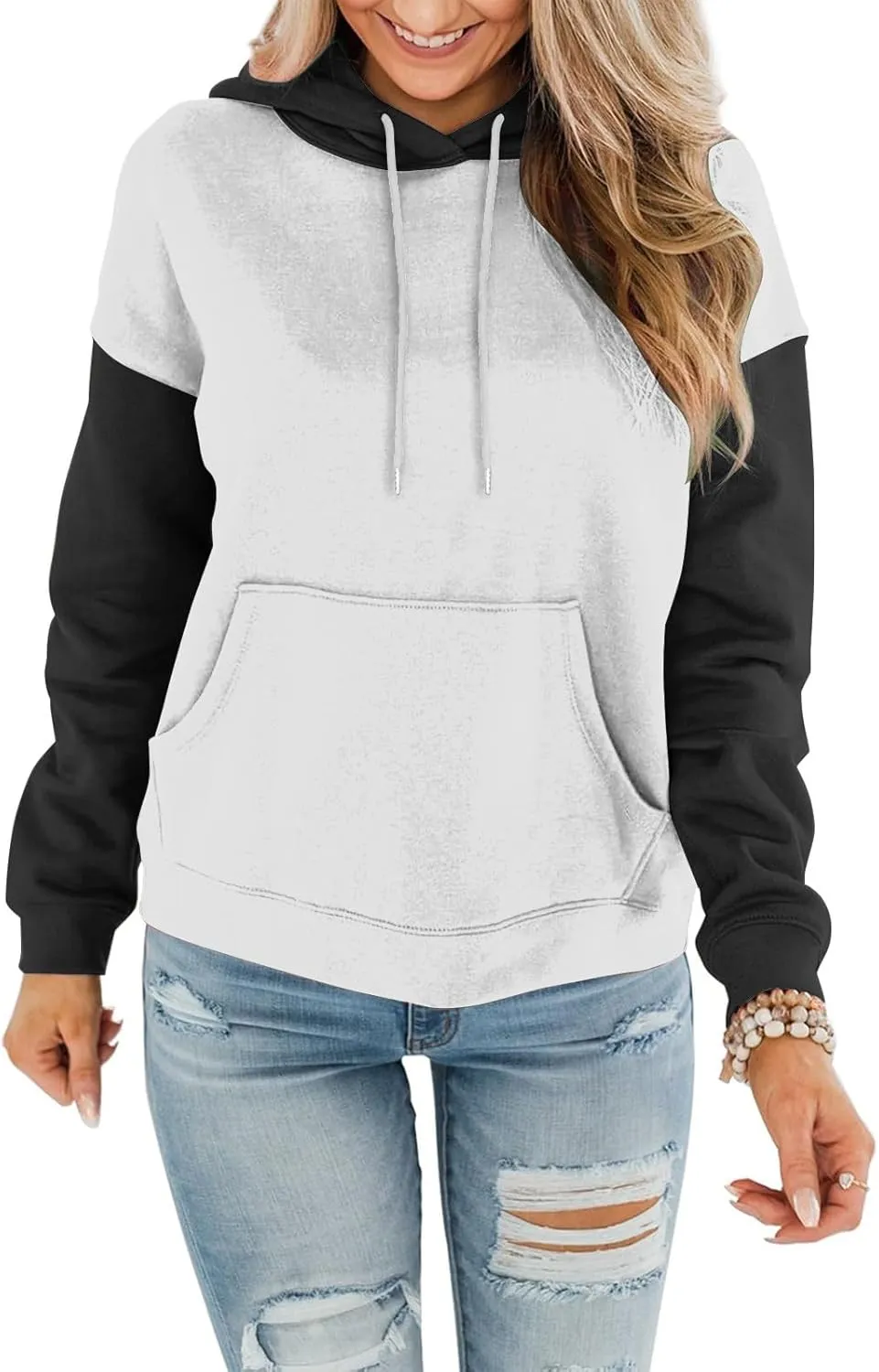 HGps8w Womens Colorblock Hoodies Sweatshirt Loose Drawstring Casual 2025 Fall Winter Pullovers Tops with Pocket