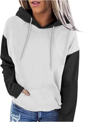 HGps8w Womens Colorblock Hoodies Sweatshirt Loose Drawstring Casual 2025 Fall Winter Pullovers Tops with Pocket