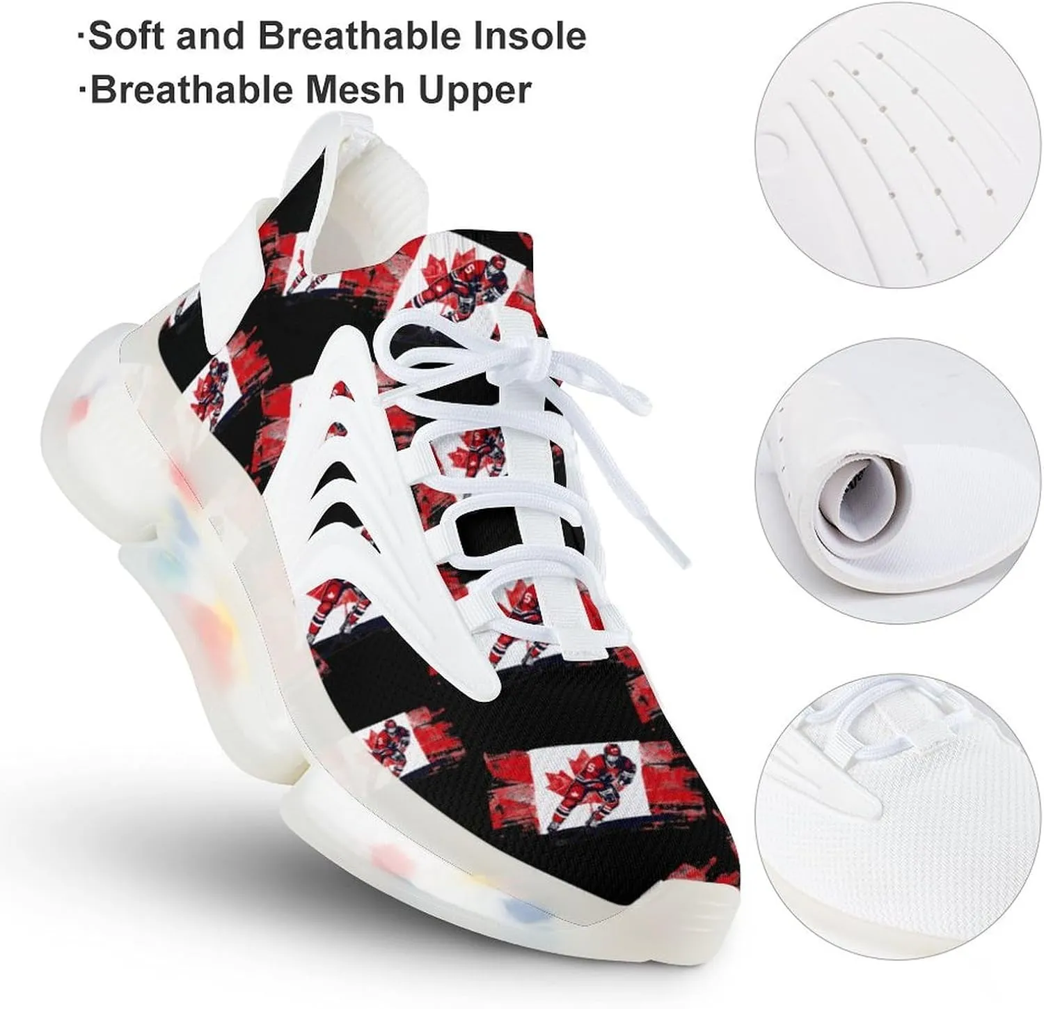 Hockey Player Canadian Flag Men's Running Shoes Lightweight Walking Shoe Breathable Sneaker