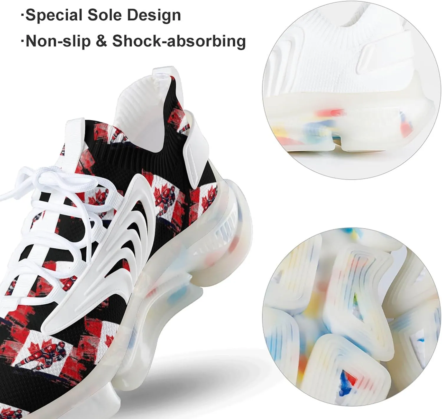 Hockey Player Canadian Flag Men's Running Shoes Lightweight Walking Shoe Breathable Sneaker