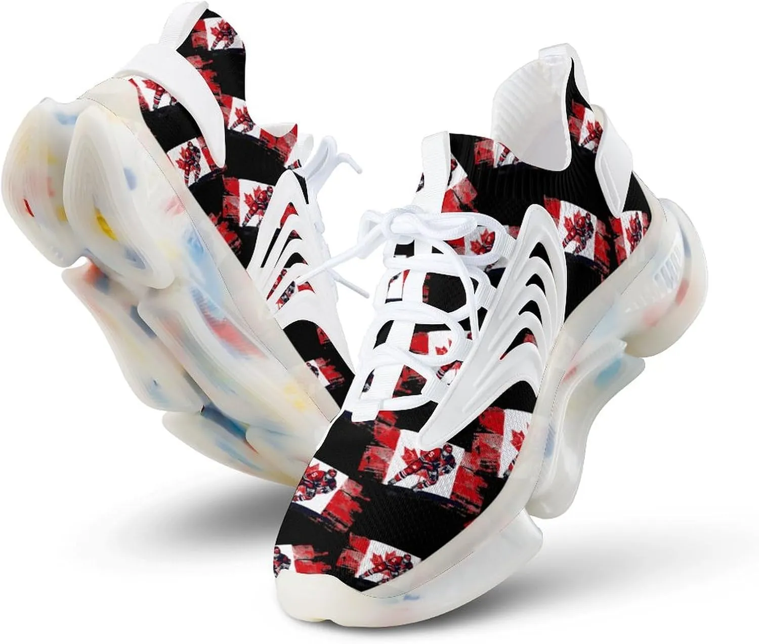 Hockey Player Canadian Flag Men's Running Shoes Lightweight Walking Shoe Breathable Sneaker