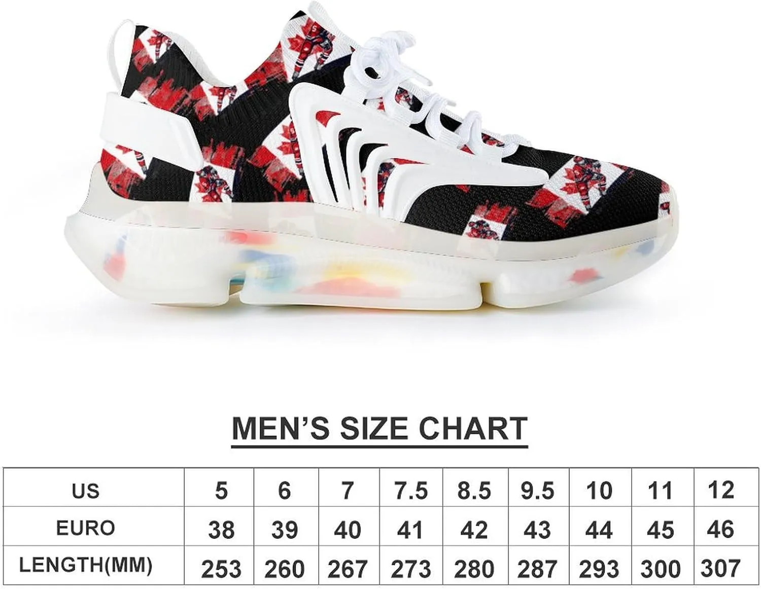 Hockey Player Canadian Flag Men's Running Shoes Lightweight Walking Shoe Breathable Sneaker