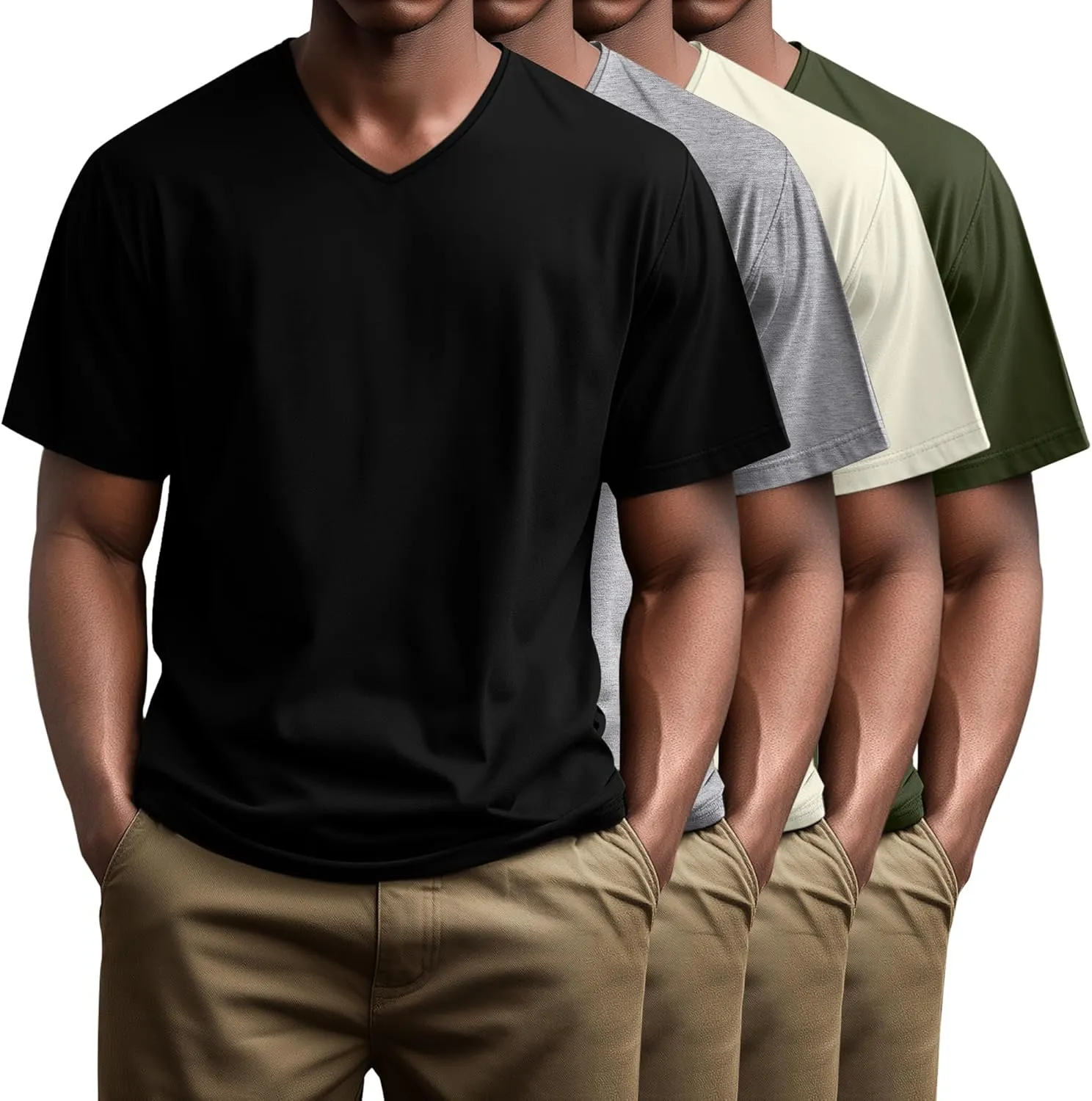 Huukeay 4 Pack Men's V Neck Cotton T Shirts M-7XL Regular Big and Tall Short Sleeve Tee 2025 Summer Clothing