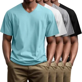 Huukeay 4 Pack Men's V Neck Cotton T Shirts M-7XL Regular Big and Tall Short Sleeve Tee 2025 Summer Clothing