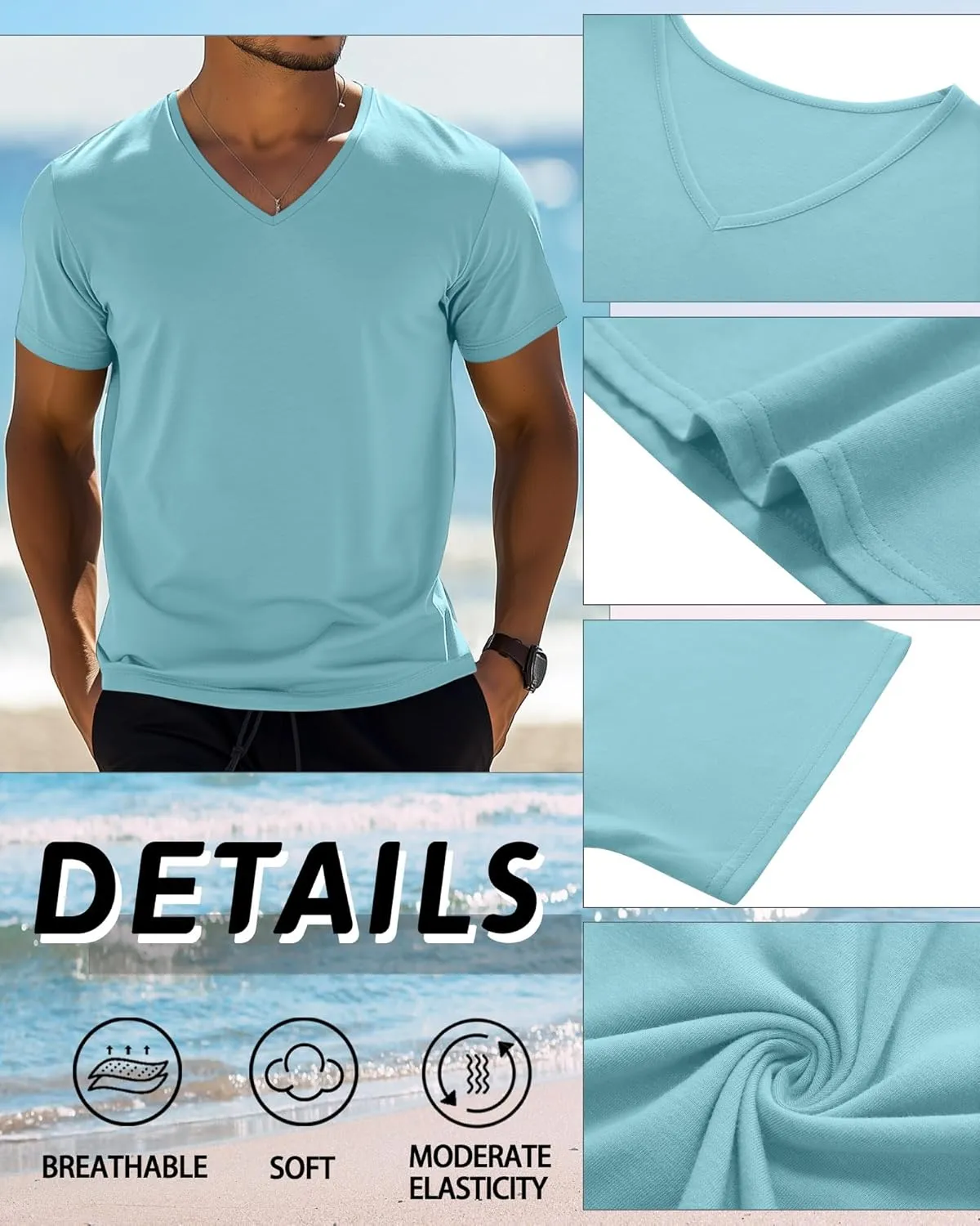 Huukeay 4 Pack Men's V Neck Cotton T Shirts M-7XL Regular Big and Tall Short Sleeve Tee 2025 Summer Clothing
