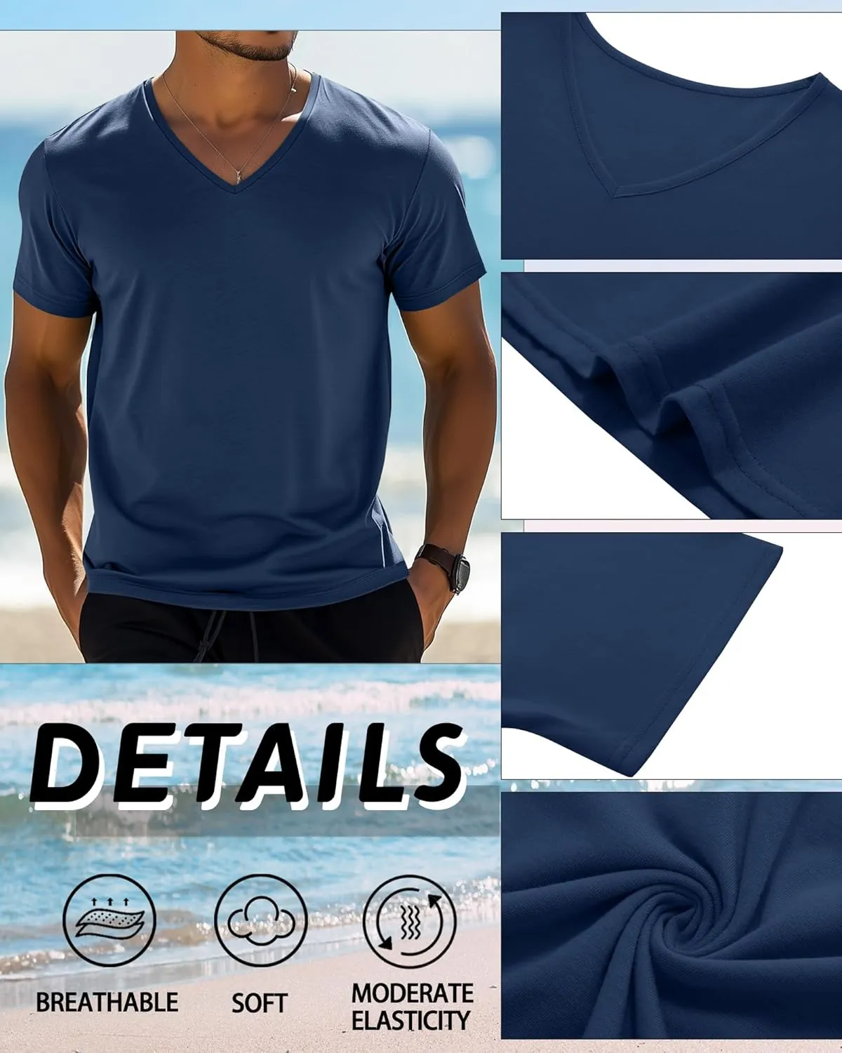 Huukeay 4 Pack Men's V Neck Cotton T Shirts M-7XL Regular Big and Tall Short Sleeve Tee 2025 Summer Clothing