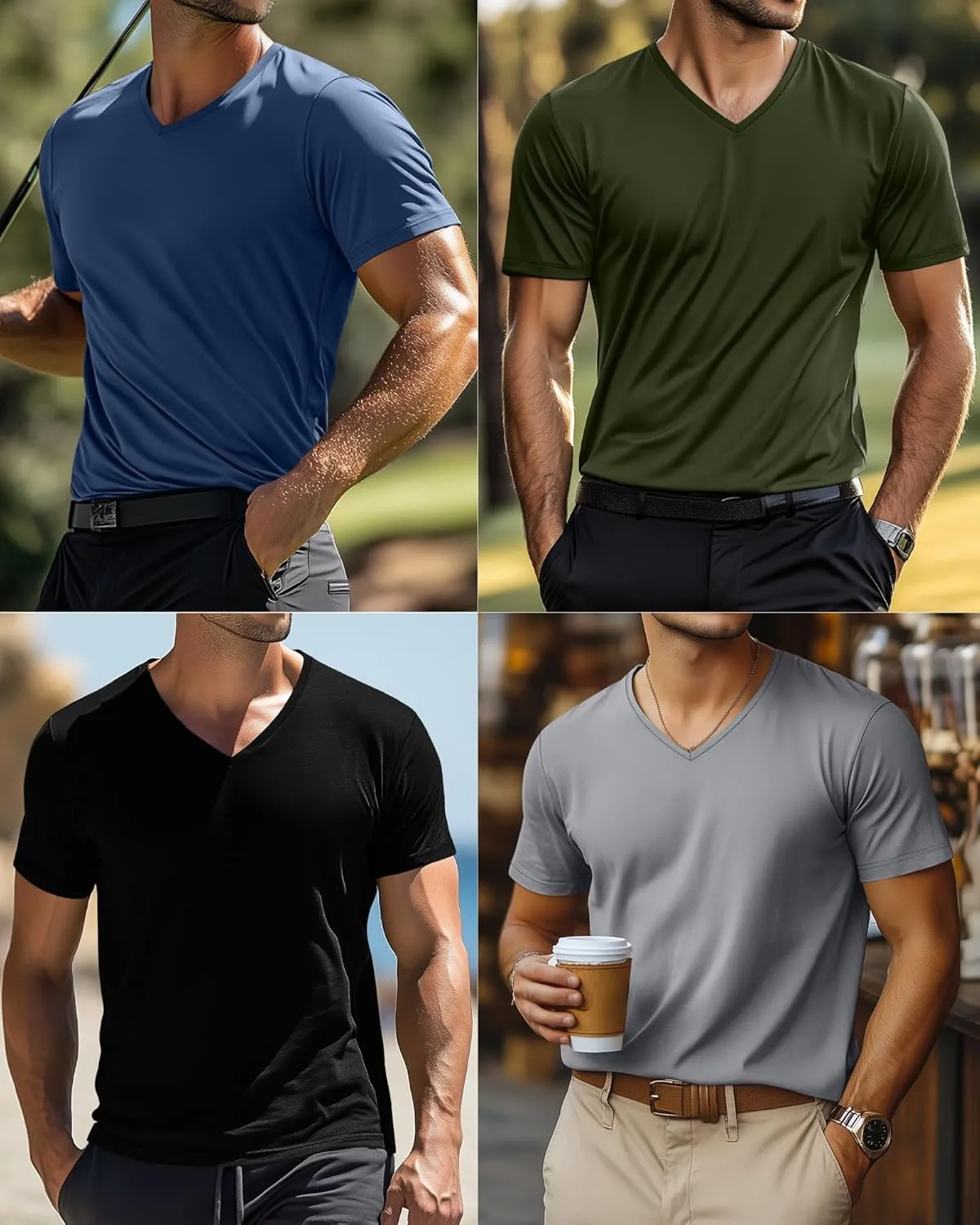 Huukeay 4 Pack Men's V Neck Cotton T Shirts M-7XL Regular Big and Tall Short Sleeve Tee 2025 Summer Clothing