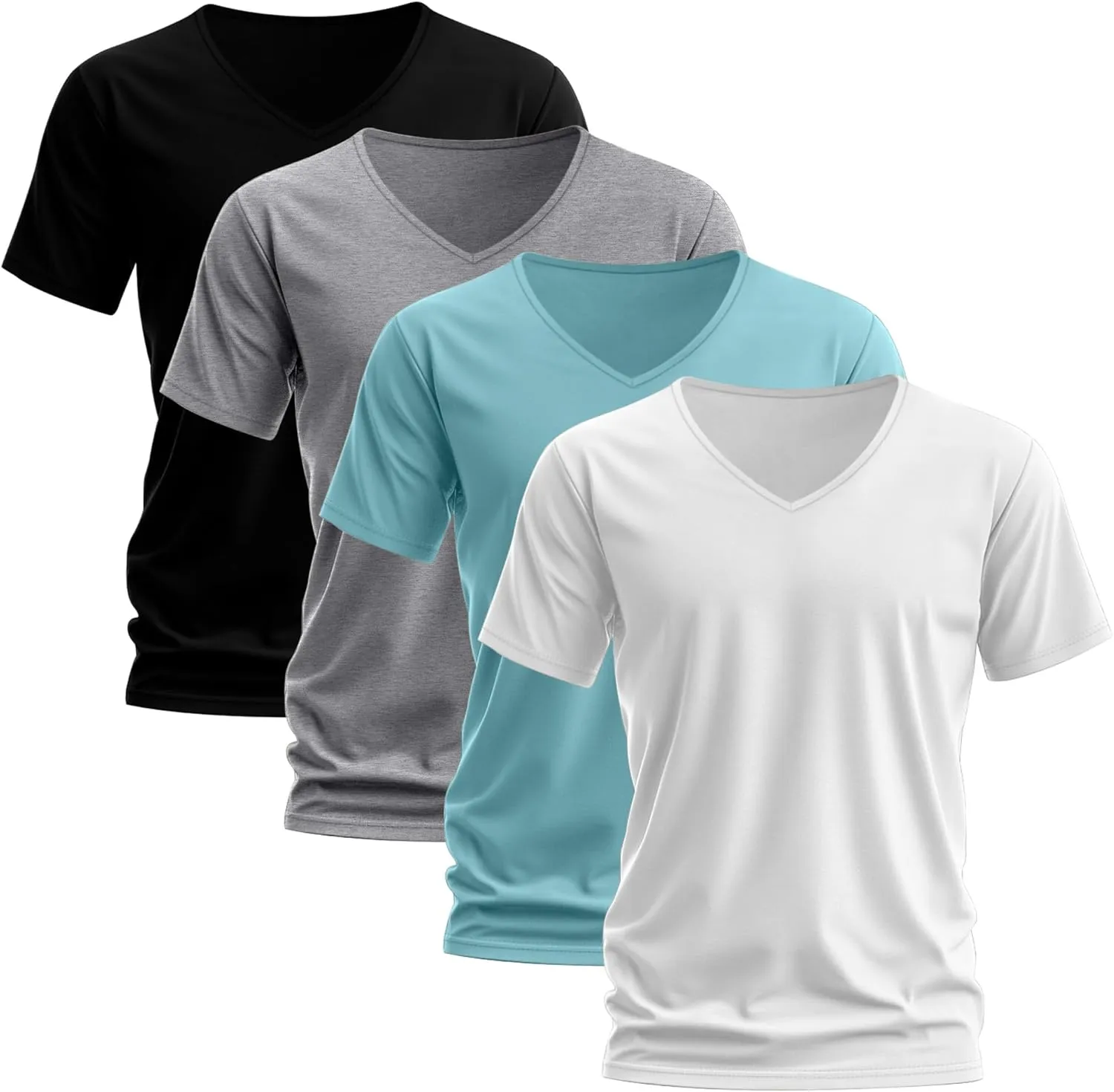 Huukeay 4 Pack Men's V Neck Cotton T Shirts M-7XL Regular Big and Tall Short Sleeve Tee 2025 Summer Clothing