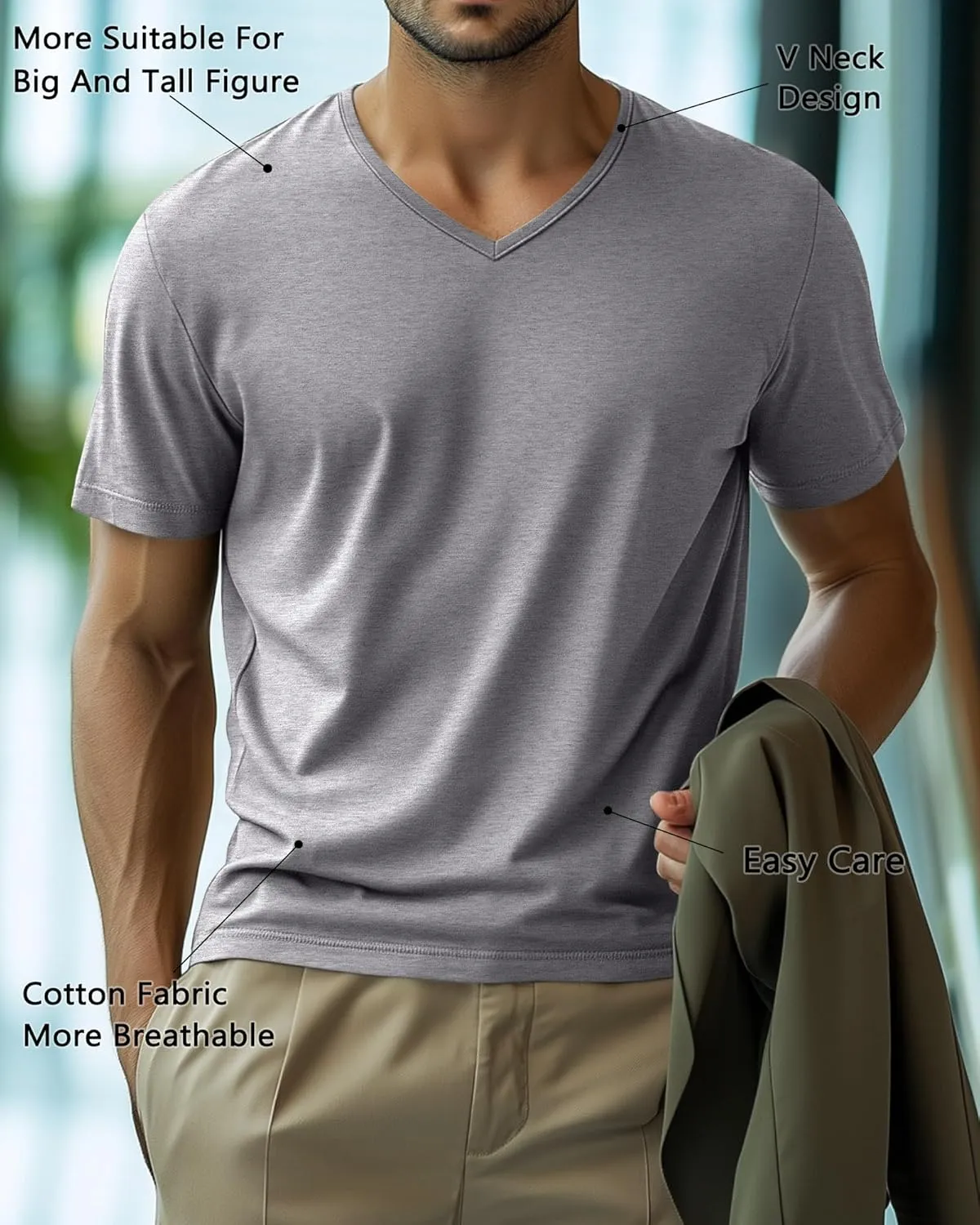 Huukeay 4 Pack Men's V Neck Cotton T Shirts M-7XL Regular Big and Tall Short Sleeve Tee 2025 Summer Clothing