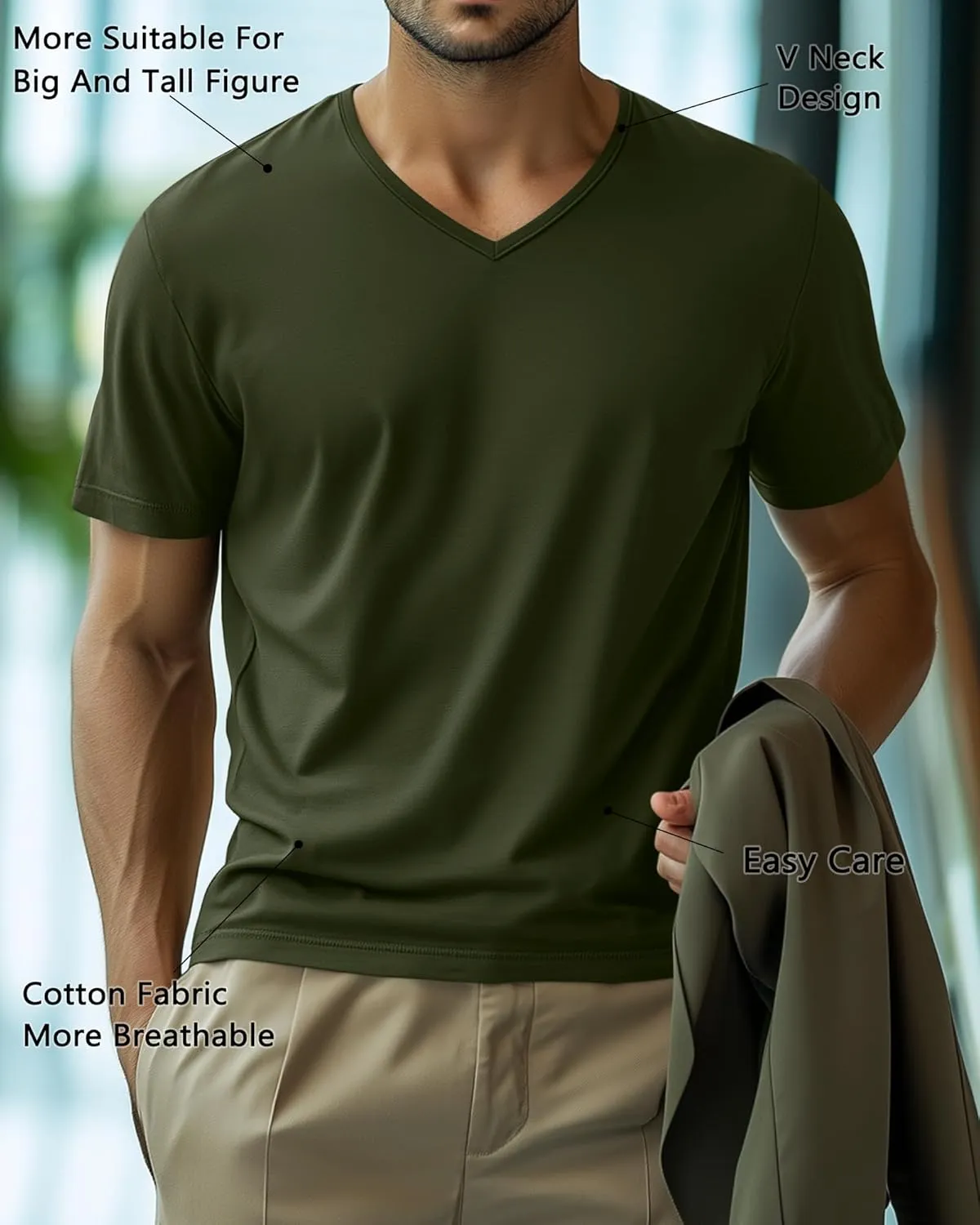 Huukeay 4 Pack Men's V Neck Cotton T Shirts M-7XL Regular Big and Tall Short Sleeve Tee 2025 Summer Clothing
