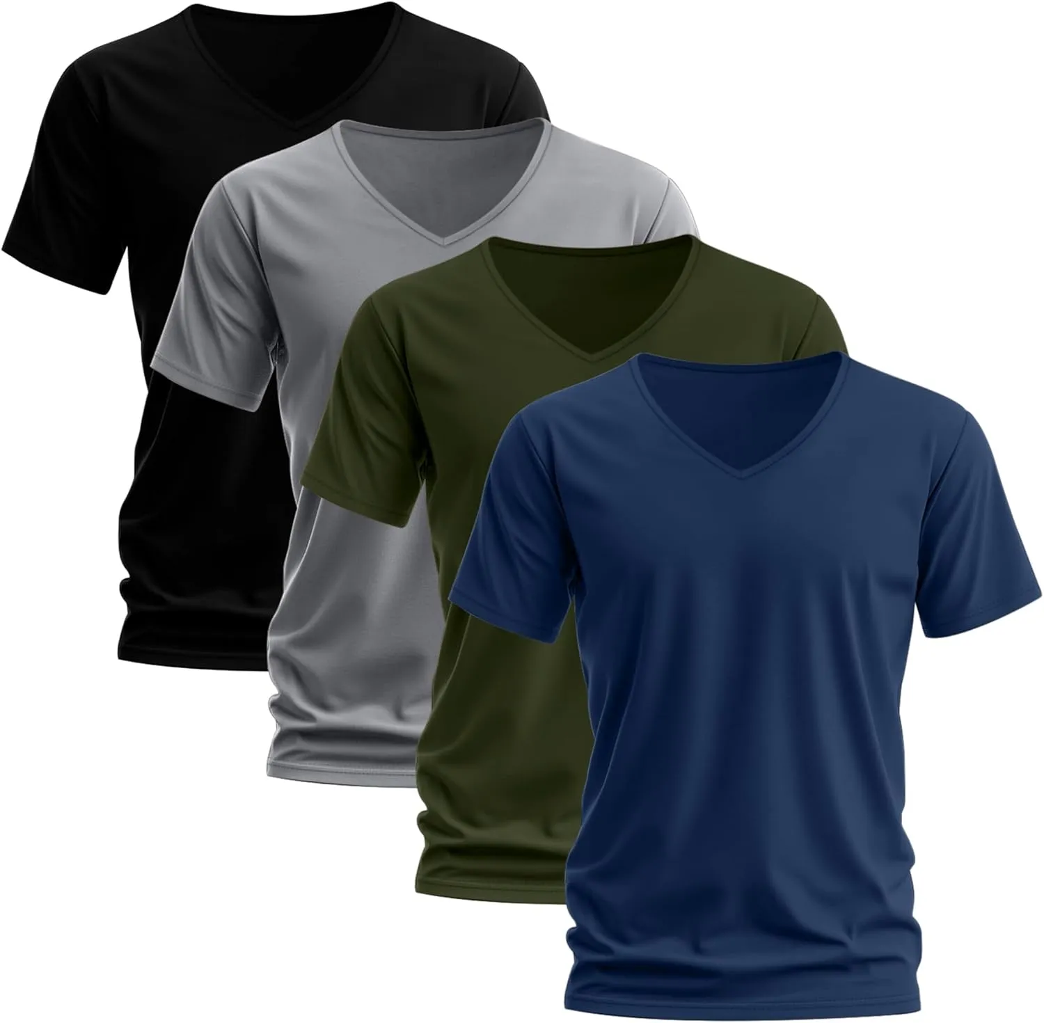 Huukeay 4 Pack Men's V Neck Cotton T Shirts M-7XL Regular Big and Tall Short Sleeve Tee 2025 Summer Clothing
