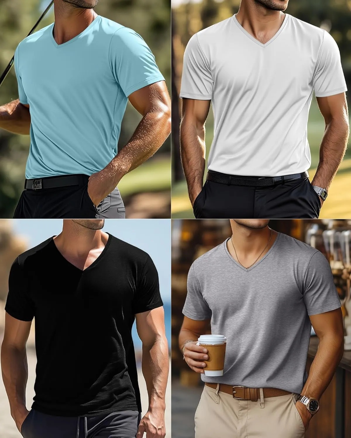 Huukeay 4 Pack Men's V Neck Cotton T Shirts M-7XL Regular Big and Tall Short Sleeve Tee 2025 Summer Clothing