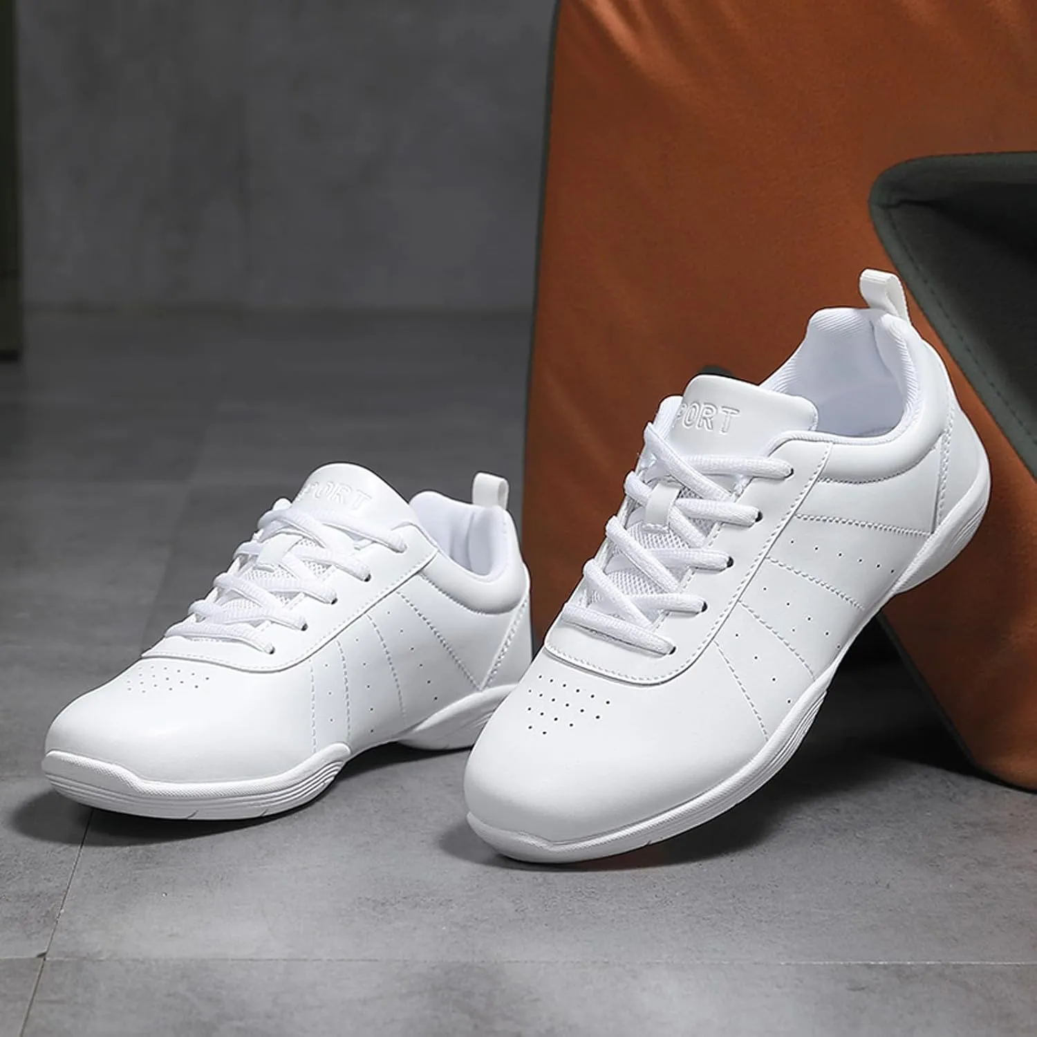 ihinzry Girls' Cheerleading Shoes Cheer Sneakers Tennis Dance Shoes Breathable Super Light White Cheer Shoes for Women Athletic Training Tennis Walking Sneakers