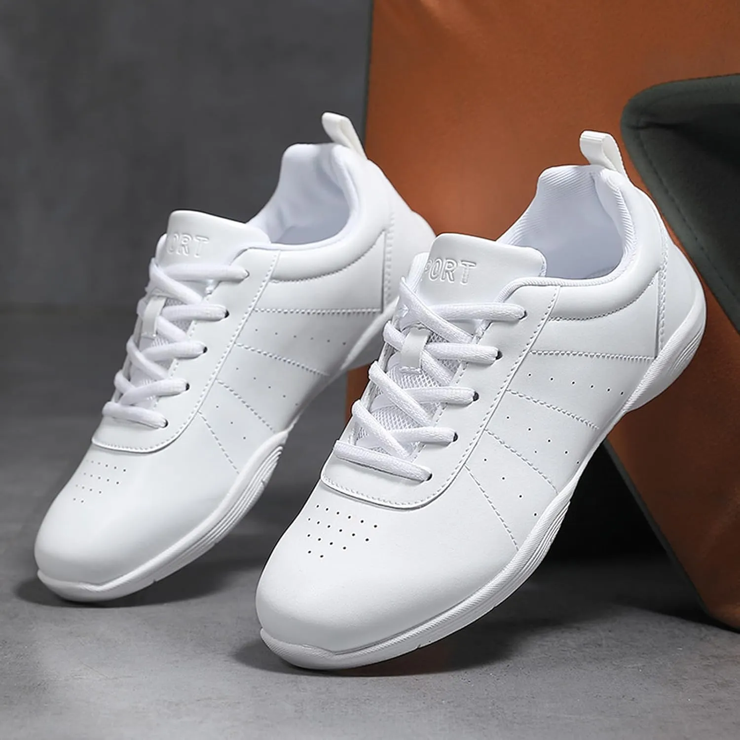 ihinzry Girls' Cheerleading Shoes Cheer Sneakers Tennis Dance Shoes Breathable Super Light White Cheer Shoes for Women Athletic Training Tennis Walking Sneakers