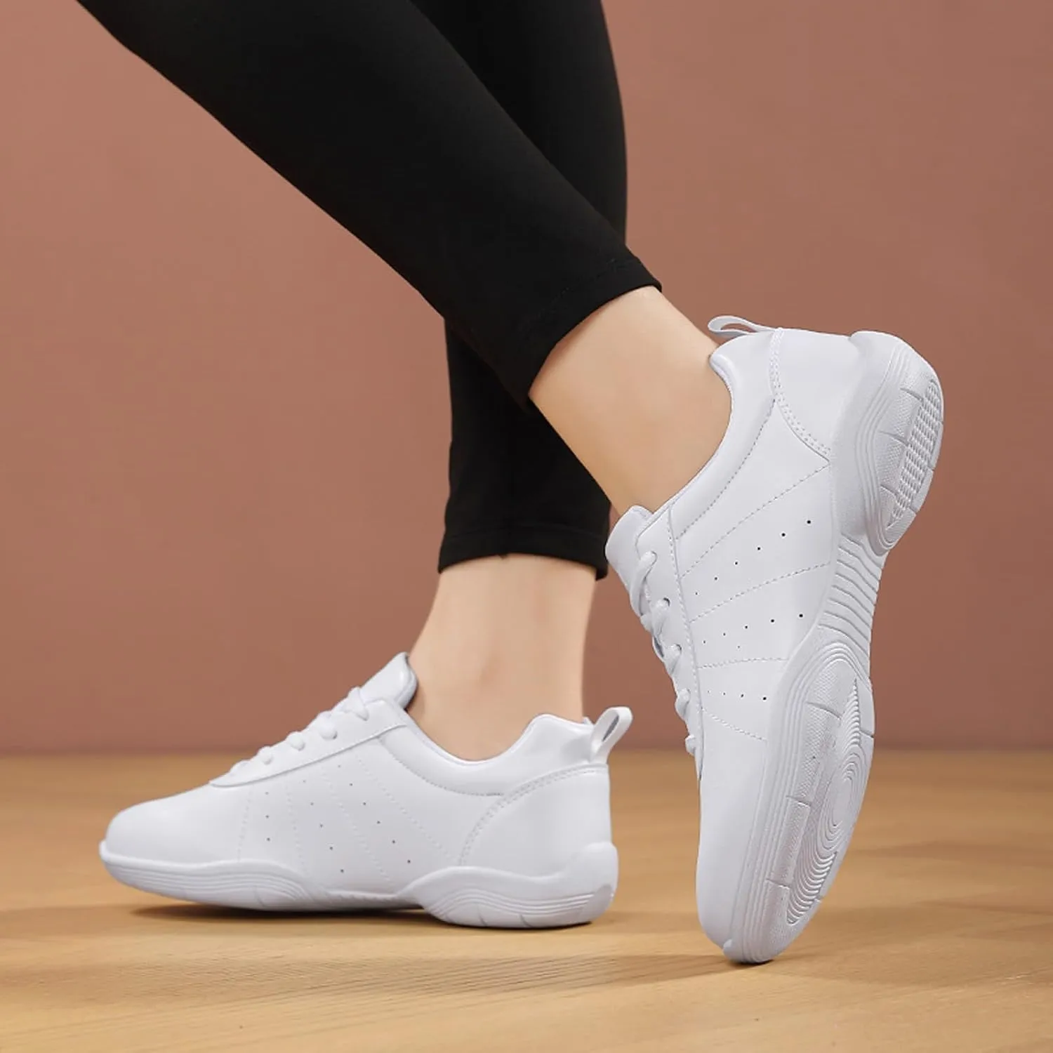 ihinzry Girls' Cheerleading Shoes Cheer Sneakers Tennis Dance Shoes Breathable Super Light White Cheer Shoes for Women Athletic Training Tennis Walking Sneakers