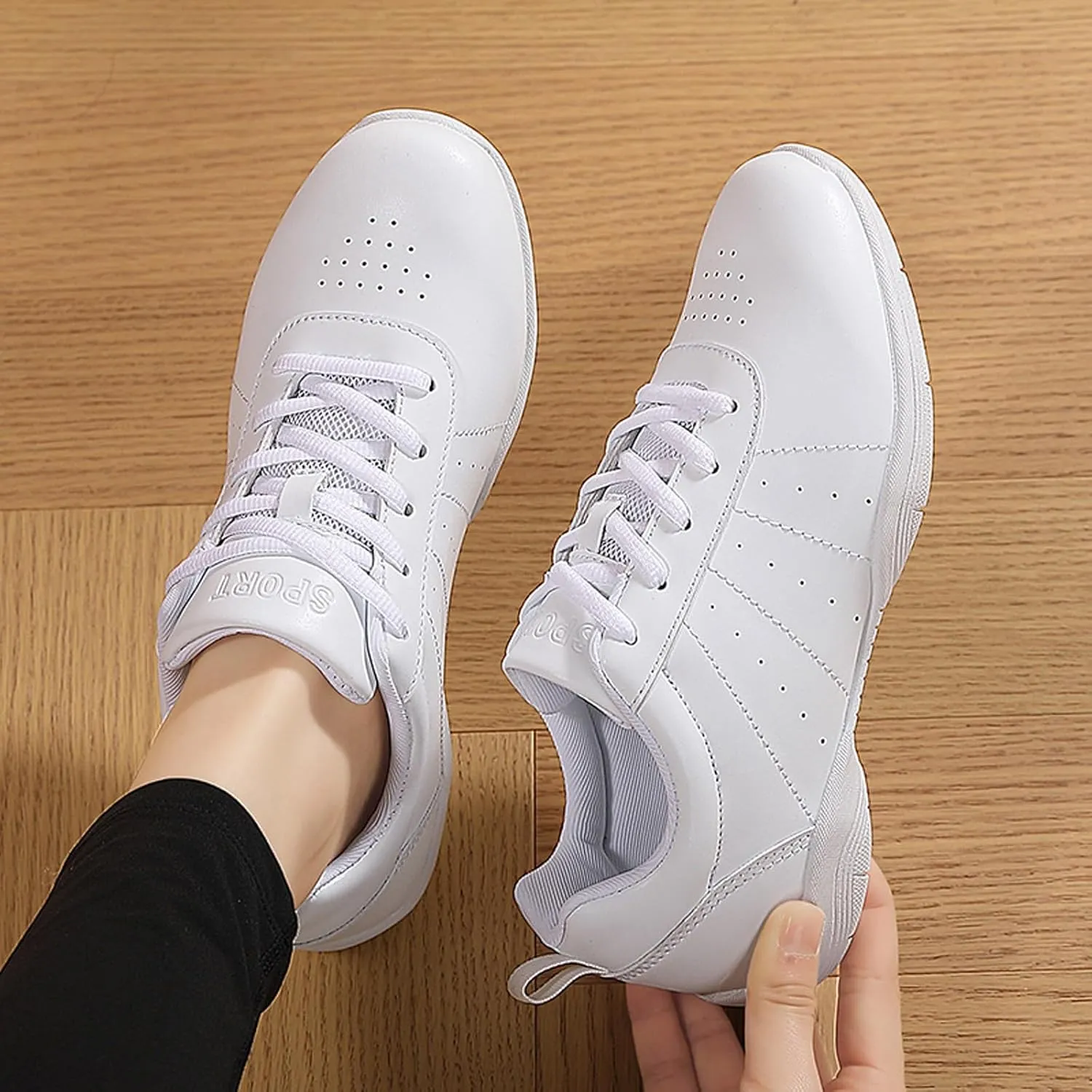 ihinzry Girls' Cheerleading Shoes Cheer Sneakers Tennis Dance Shoes Breathable Super Light White Cheer Shoes for Women Athletic Training Tennis Walking Sneakers