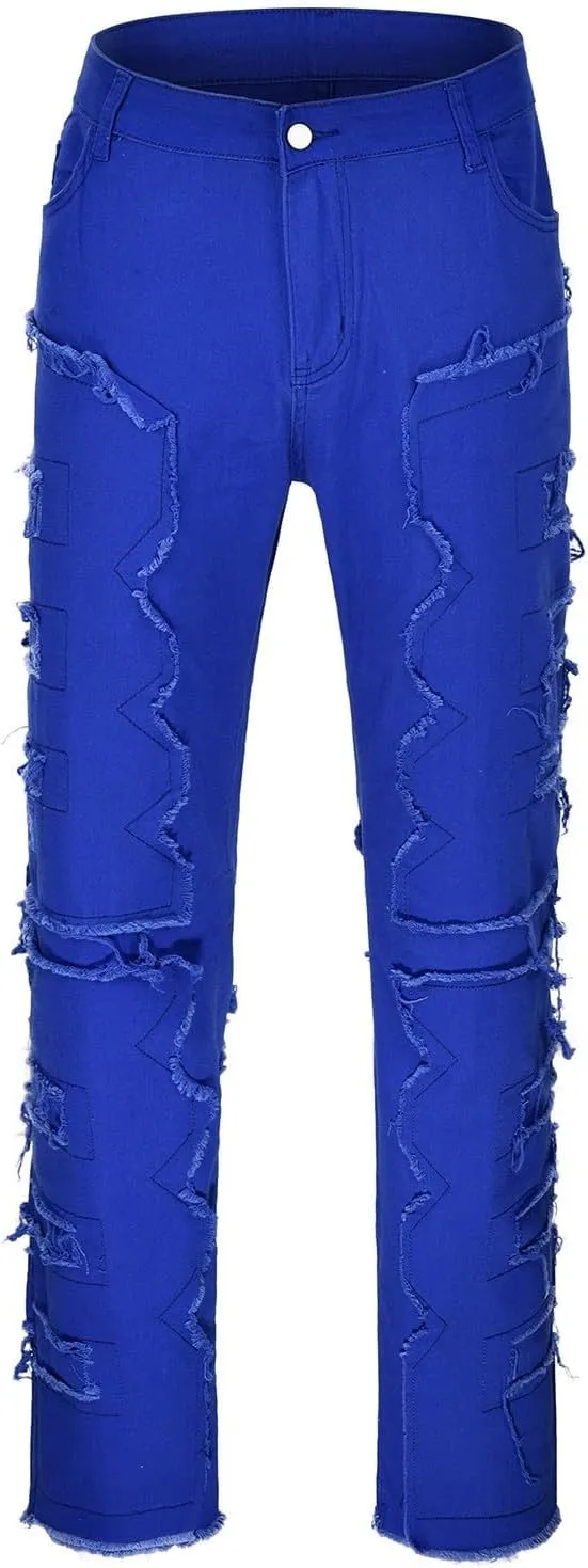 Jeans for Men Mens Stacked Jeans Slim Fit Ripped Skinny Stretch Jeans Distressed Straight Denim Pants Hip Hop Trousers