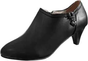 Ladies Casual Solid Colour Chunky Heel Side Zip Short British Style Boots Ankle Boots Short Boots Light Boots for Women (Black, 7)